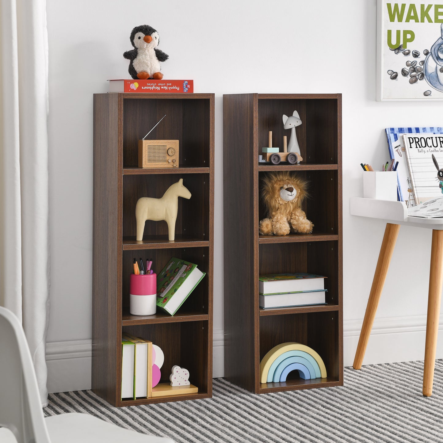 VIYET 11.6"×9.3"×70.9" 8-Tier Media Tower Rack - Walnut MDF, Adjustable Shelves