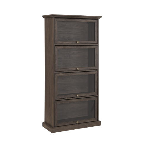 VIYET 63" 4-Tier Glass Display Cabinet, Brown MDF+Tempered Glass Curio Cabinet (Flip-up Doors for Collectibles/Toys/Books)
