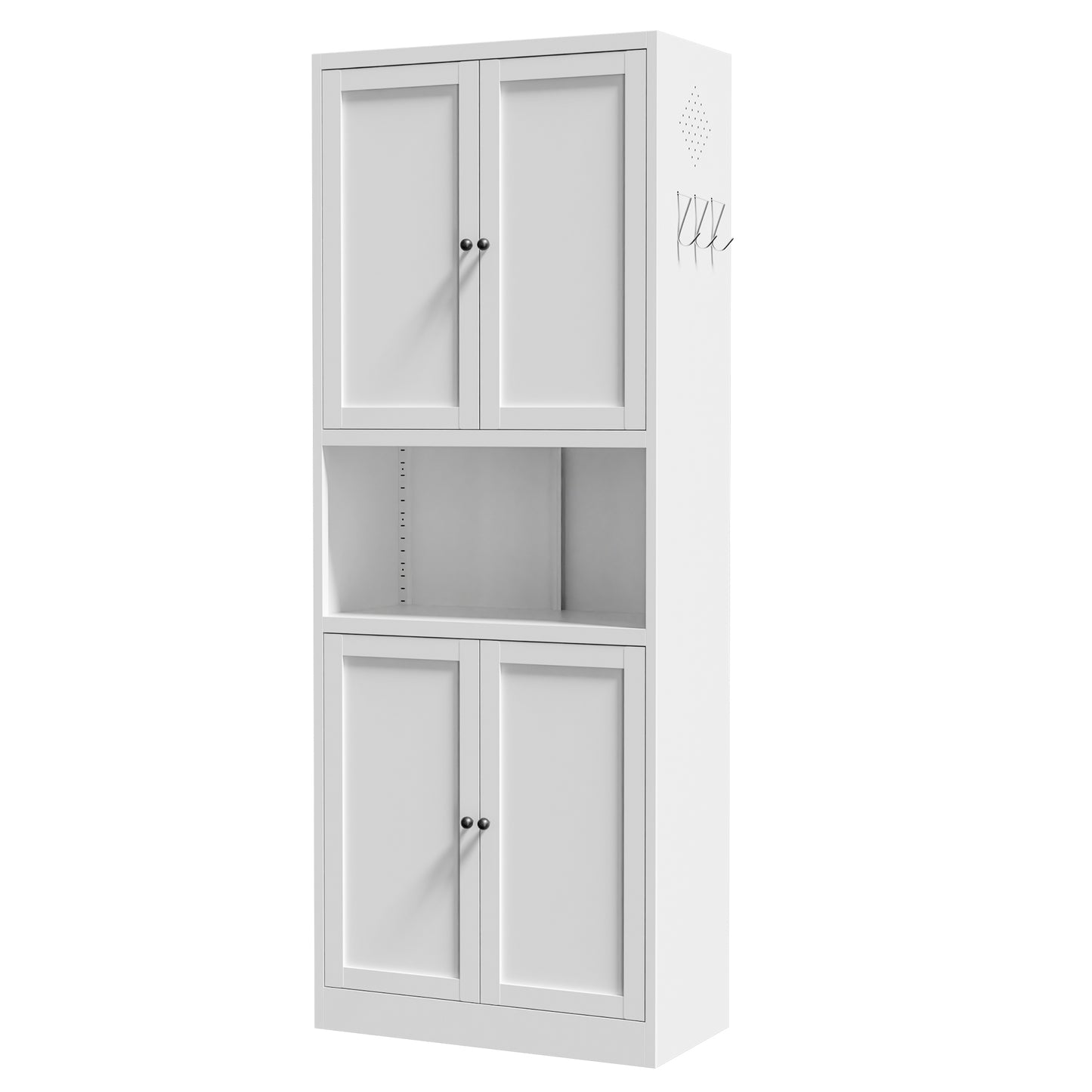 VIYET 72" Kitchen Pantry Cabinet with Large Countertop, Adjustable Shelves & Hooks, White Metal Coffee Bar Storage Cabinet for Kitchen & Dining Room