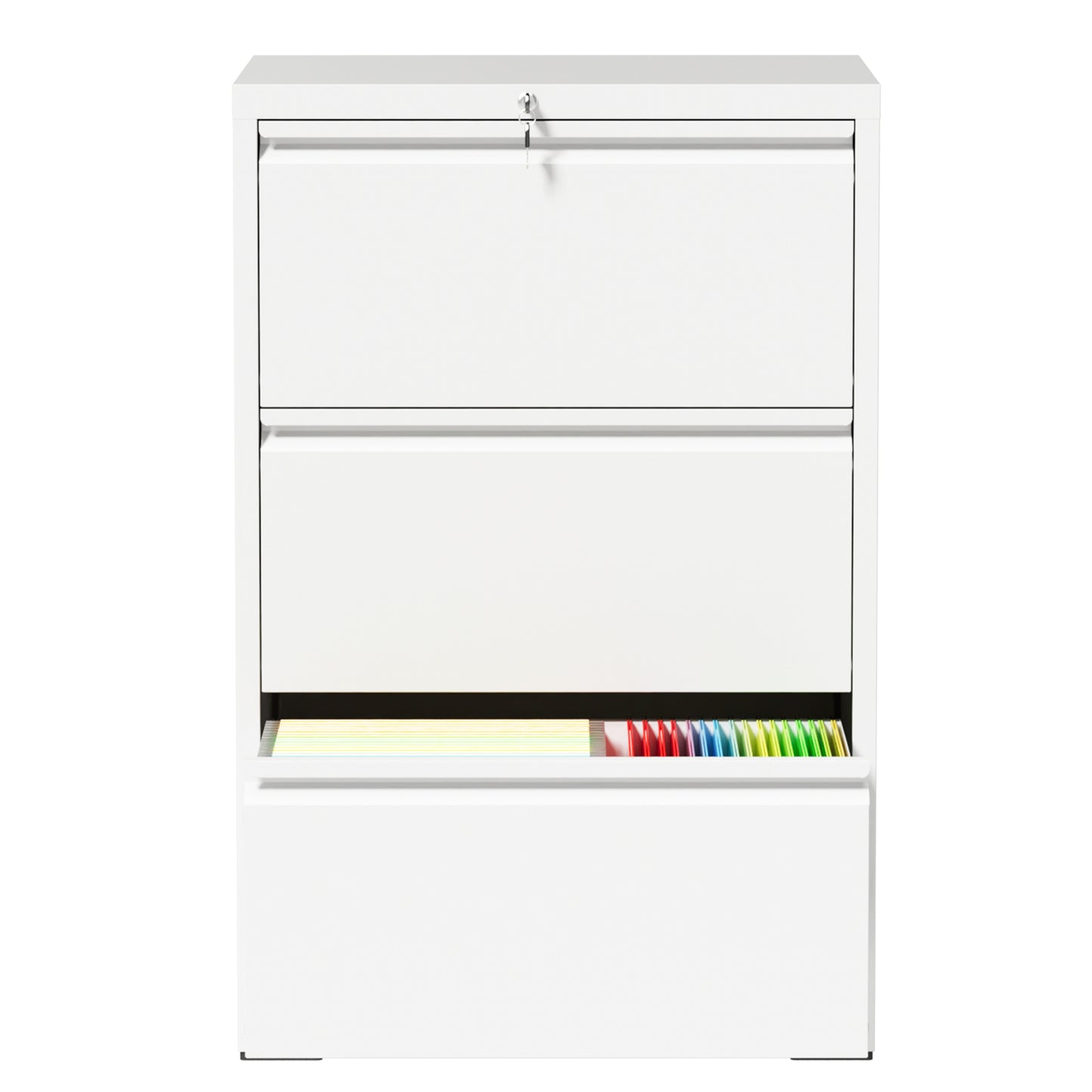 VIYET 3 Drawer Lateral File Cabinet with Lock, White Metal Filing Cabinet for Home Office, Fits Letter, Legal, A4 & F4 Hanging Files