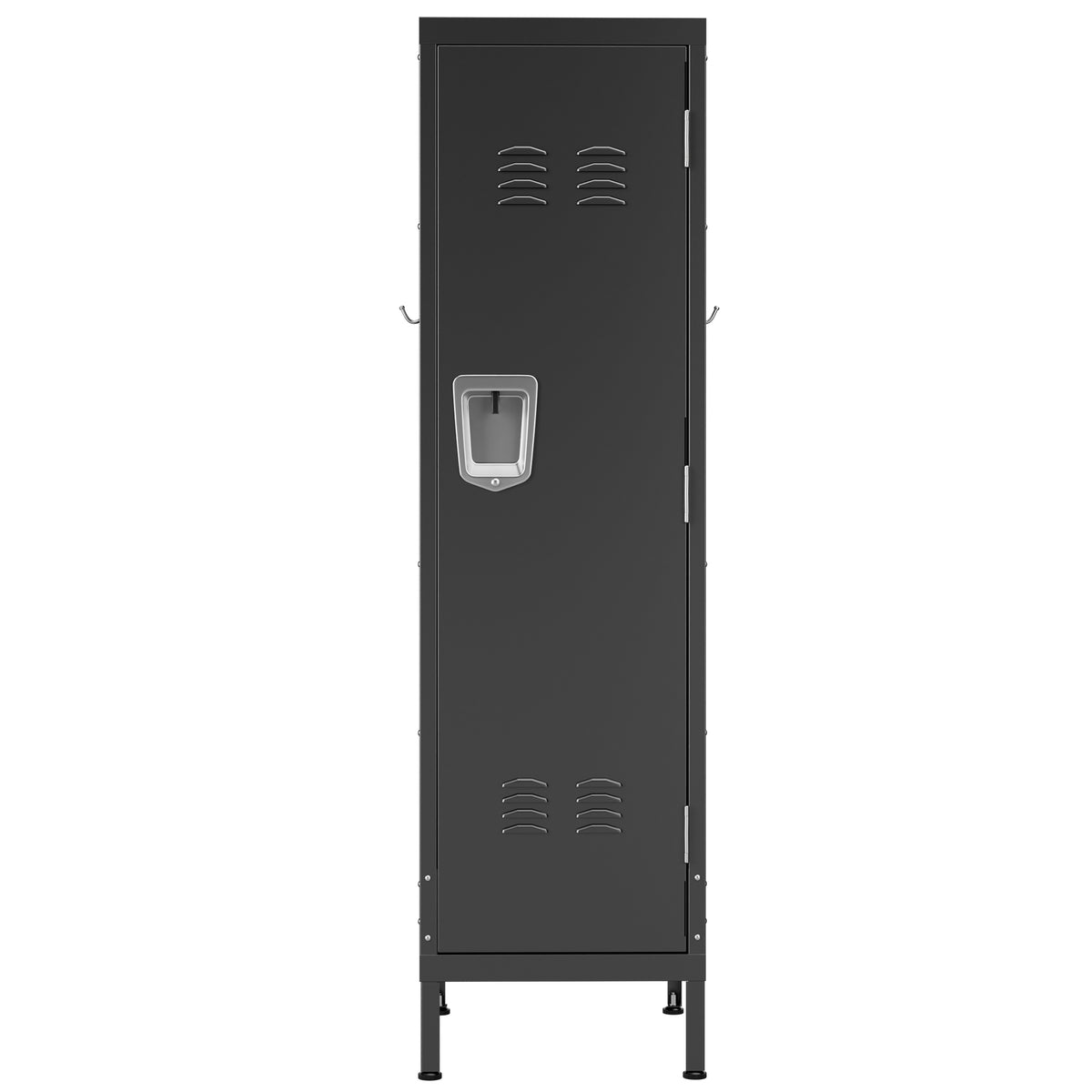 VIYET 55" Metal Wardrobe Cabinet, Narrow Steel Clothing Storage with Lock, Ventilated Door & Side Hooks, Bedroom Closet for Small Spaces, Black