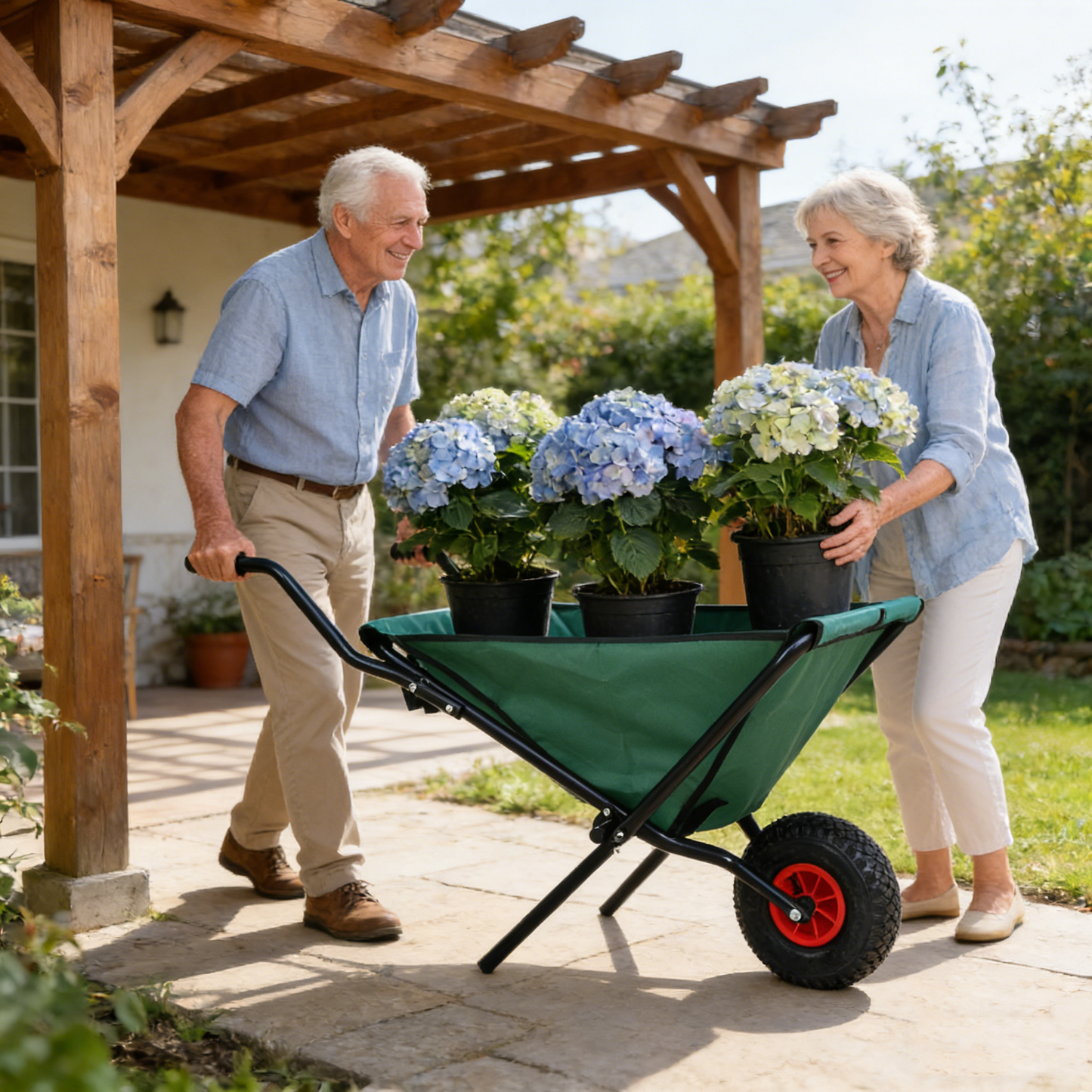 VIYET Collapsible Folding Wheelbarrow, 176 Lbs Lightweight Garden Cart, Heavy-Duty Oxford Cloth Yard Cart with 10" Pneumatic Tire for Lawn, Green