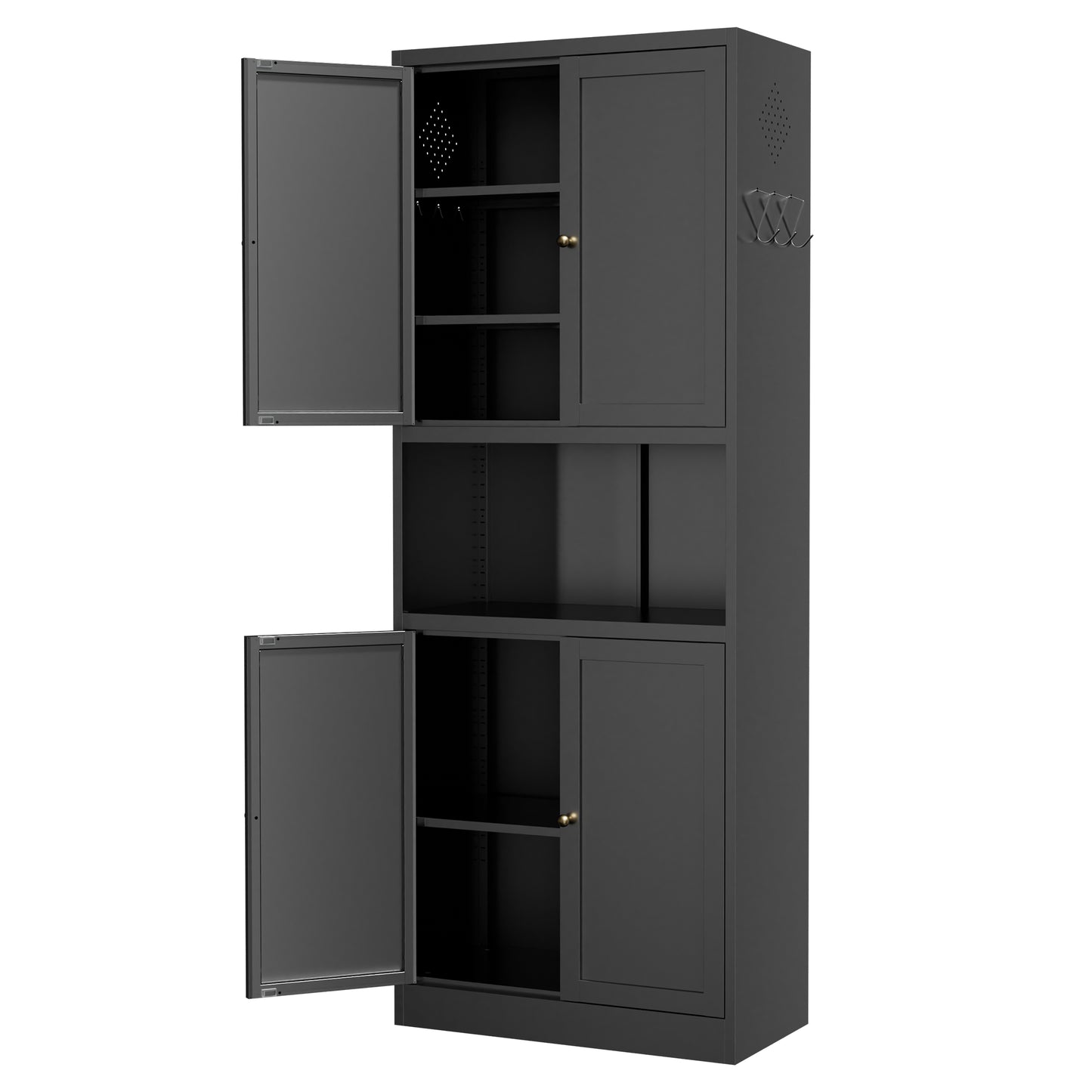 VIYET 72" Black Metal Kitchen Pantry Cabinet with Large Countertop, Adjustable Shelves & Hooks, Freestanding Coffee Bar Storage Cabinet