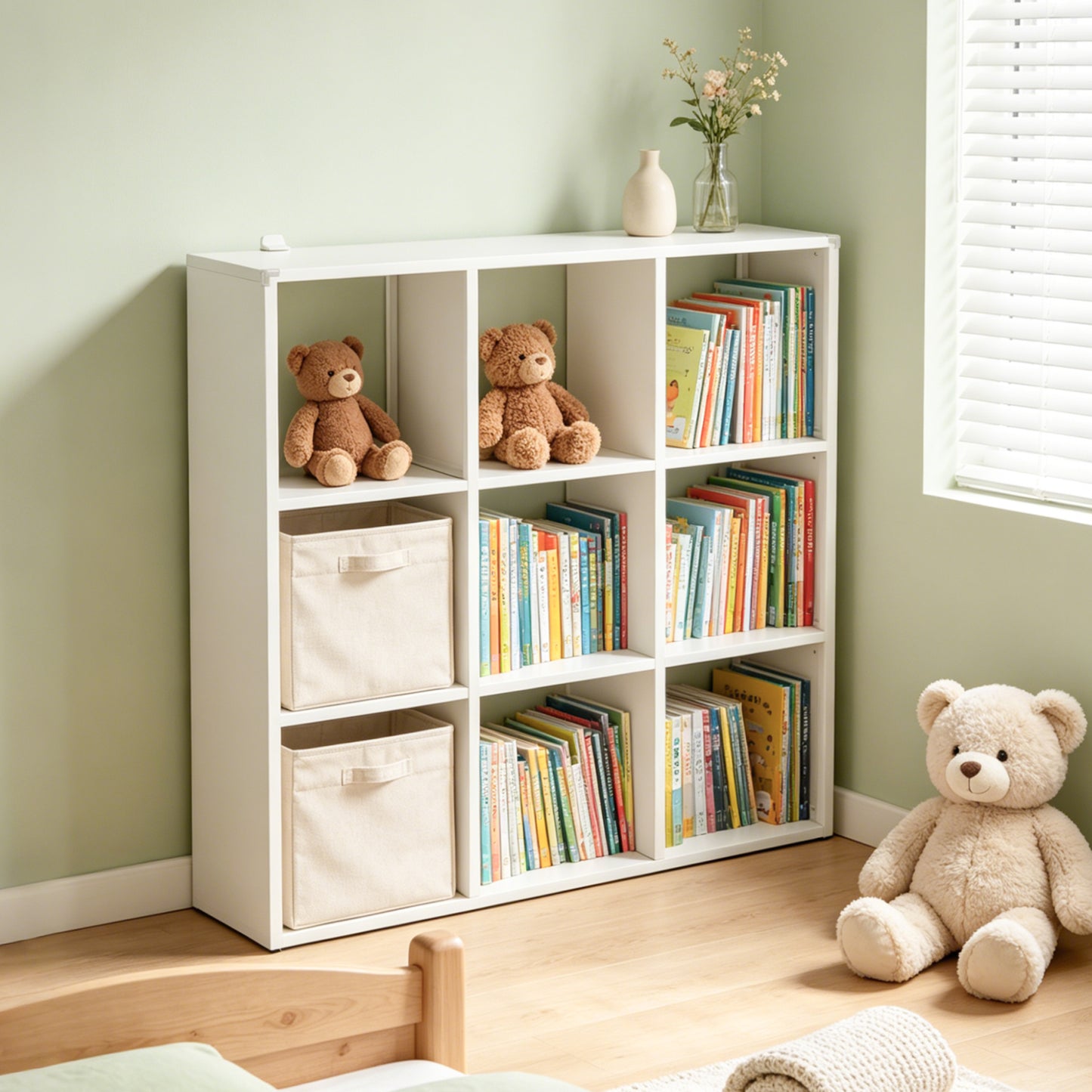 VIYET 9-Cube Metal Bookcase, 41"H Open Storage Organizer with 9 Cubes, Freestanding Display Shelf