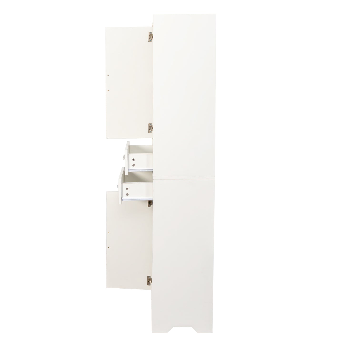 VIYET 71" Tall Narrow Storage Cabinet - White Particle Board+MDF, 2 Doors, 2 Drawers, Adjustable Shelves, Kitchen Use