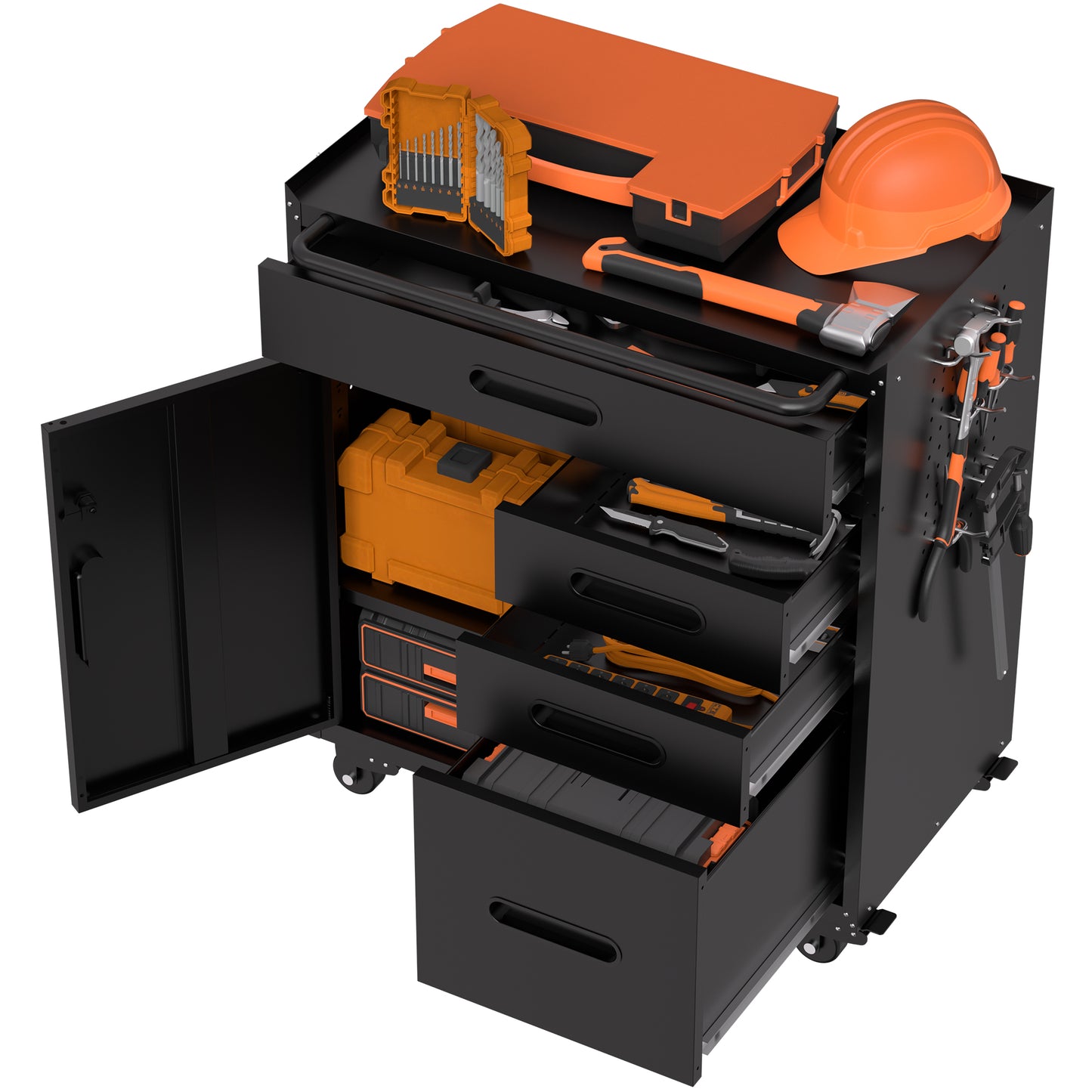 VIYET 34" 4-Drawer Mobile Tool Cabinet - Heavy-Duty Steel Garage Organizer with Lockable Storage Compartment & Rolling Workshop Chest, Black