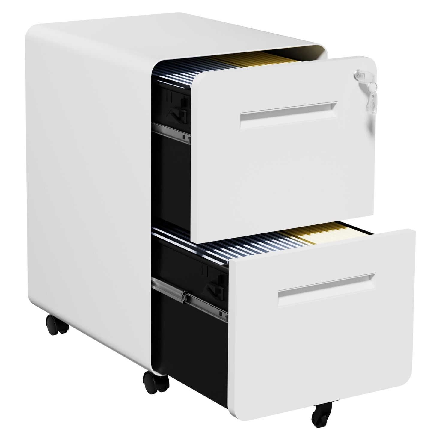 VIYET 2 Drawer Mobile File Cabinet, Metal Rolling Filing Cabinet with Lock, Fully Assembled Steel Office Storage Cabinet for Letter Legal Files, White
