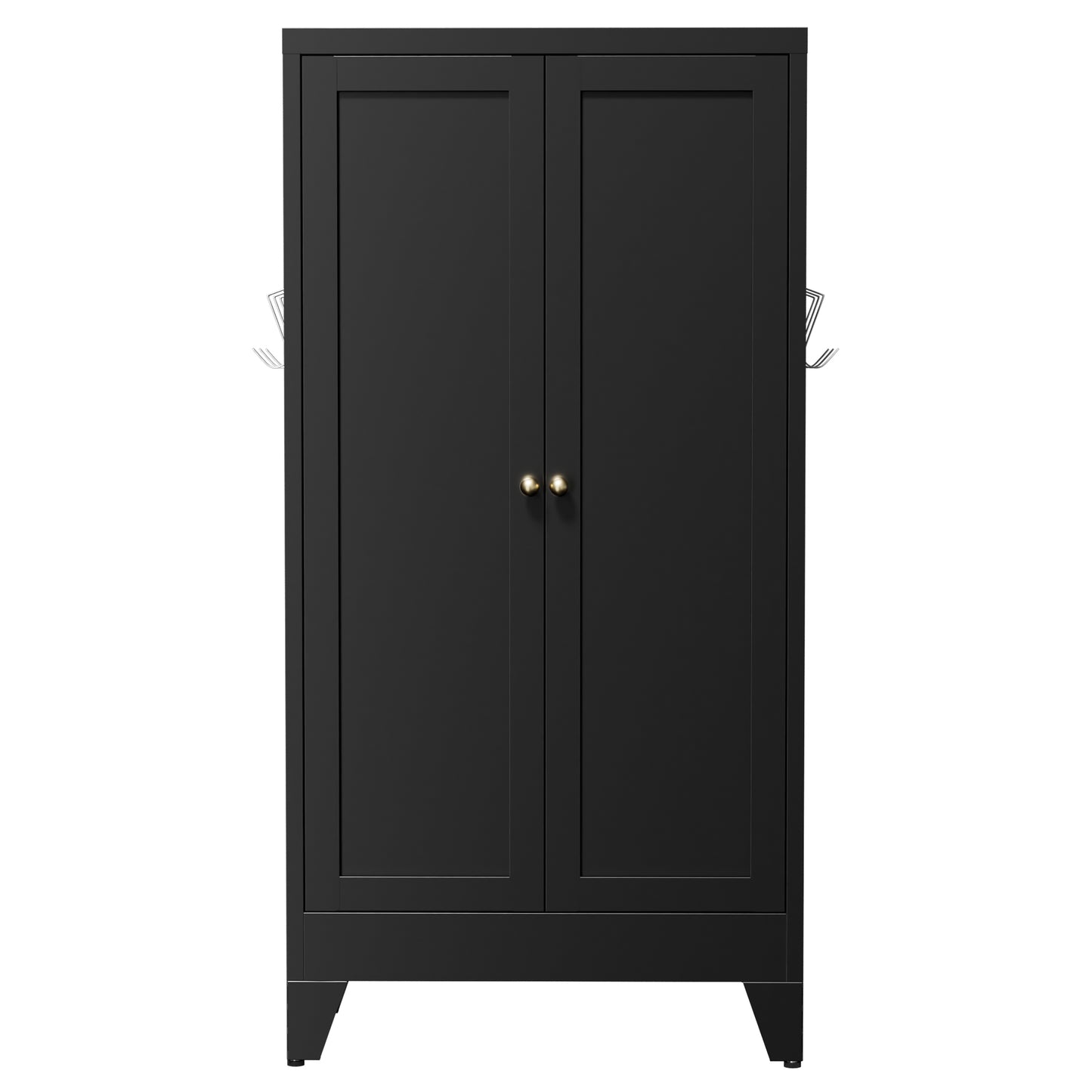 VIYET 47" Black Metal Pantry Cabinet with Adjustable Shelves, Freestanding Kitchen Storage Cabinet with Doors for Pantry, Bathroom & Living Room