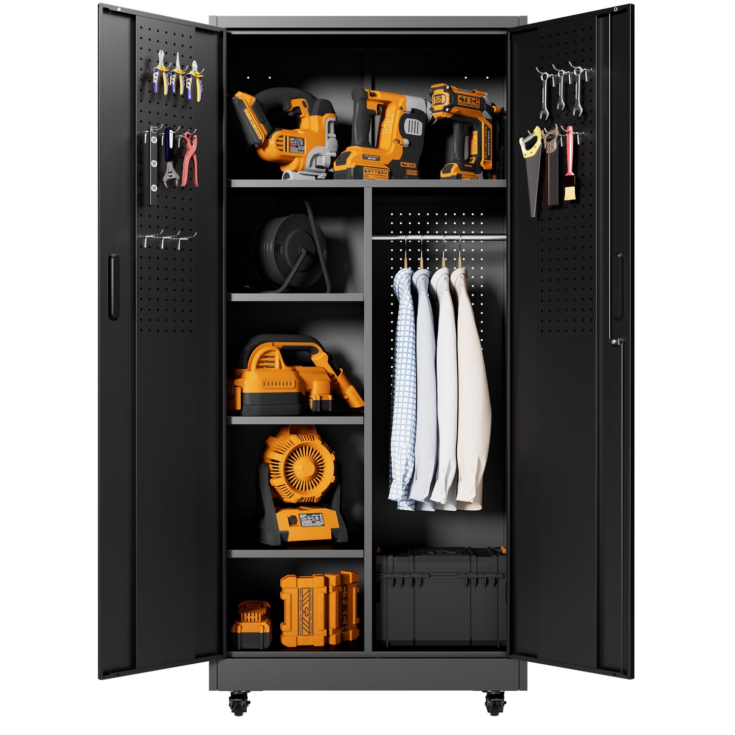 VIYET 71" Rolling Metal Storage Locker with Lockable Doors, Freestanding Steel Wardrobe Cabinet for Home Office School Gym