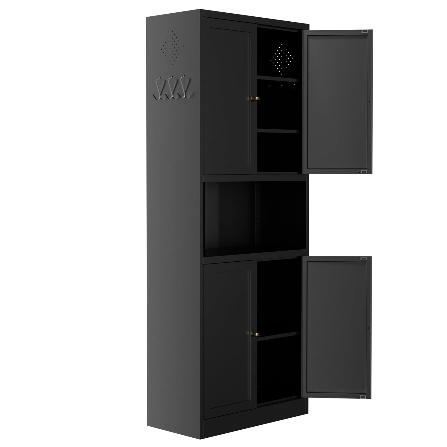 VIYET 72" Black Metal Kitchen Pantry Cabinet with Large Countertop, Adjustable Shelves & Hooks, Freestanding Coffee Bar Storage Cabinet