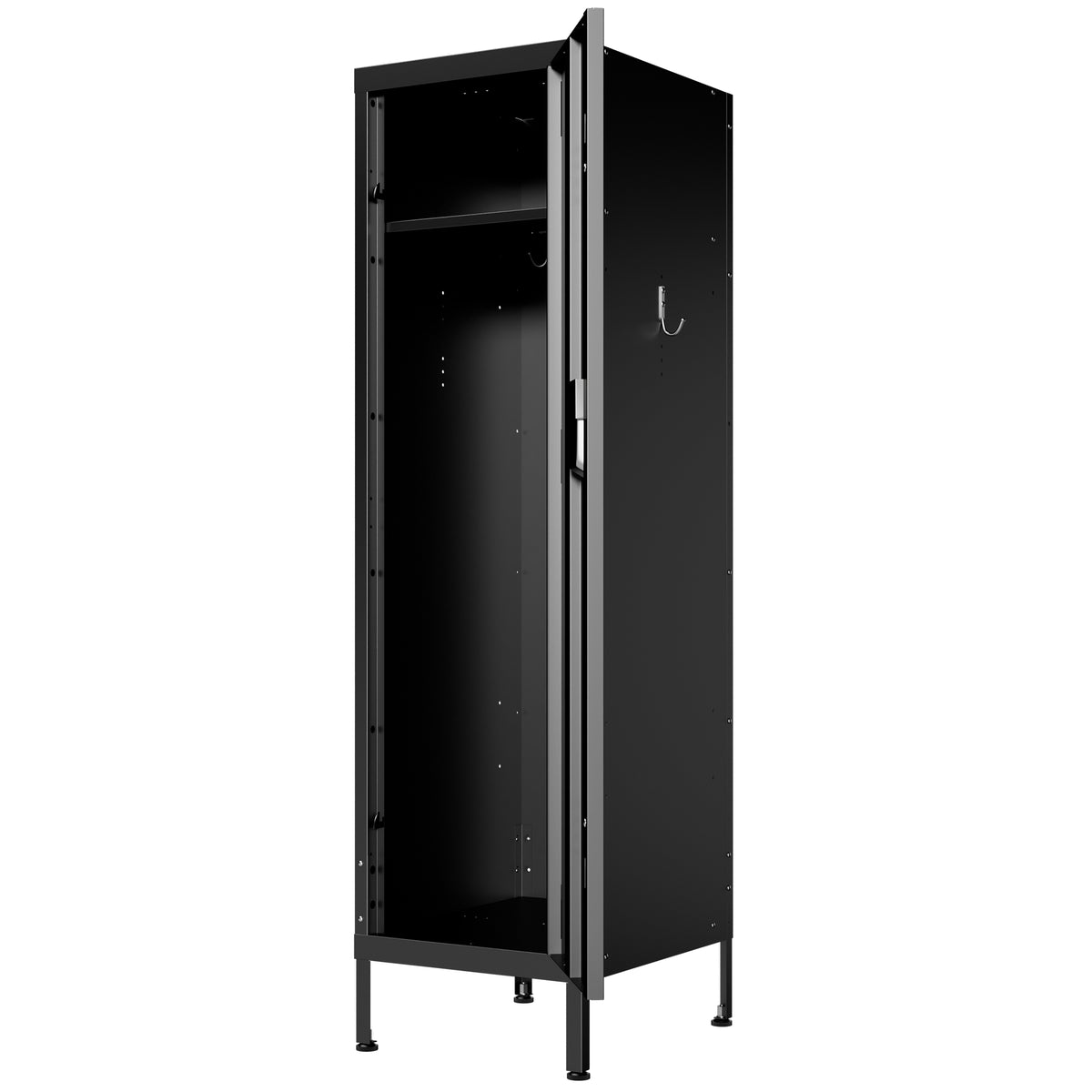 VIYET 55" Metal Wardrobe Cabinet, Narrow Steel Clothing Storage with Lock, Ventilated Door & Side Hooks, Bedroom Closet for Small Spaces, Black