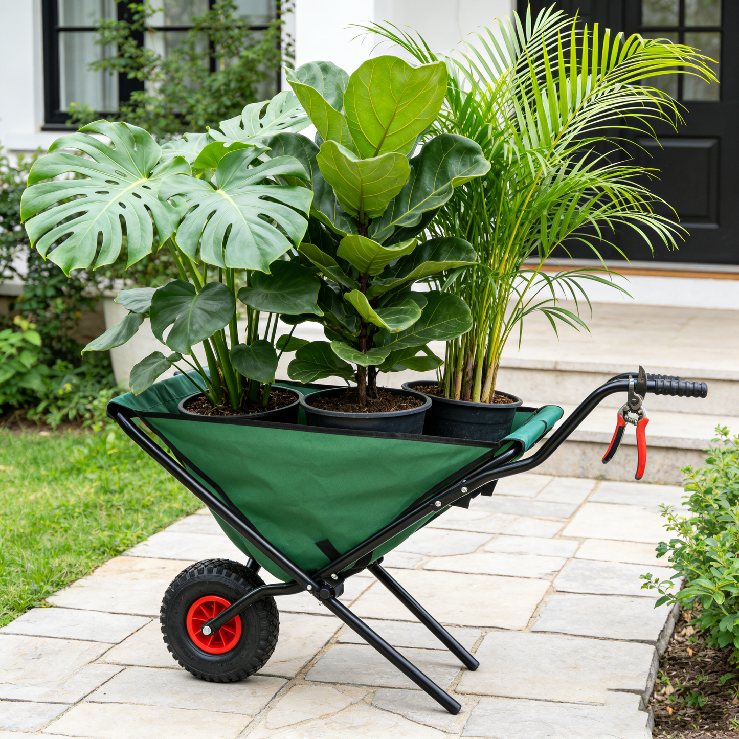 VIYET Collapsible Folding Wheelbarrow, 176 Lbs Lightweight Garden Cart, Heavy-Duty Oxford Cloth Yard Cart with 10" Pneumatic Tire for Lawn, Green
