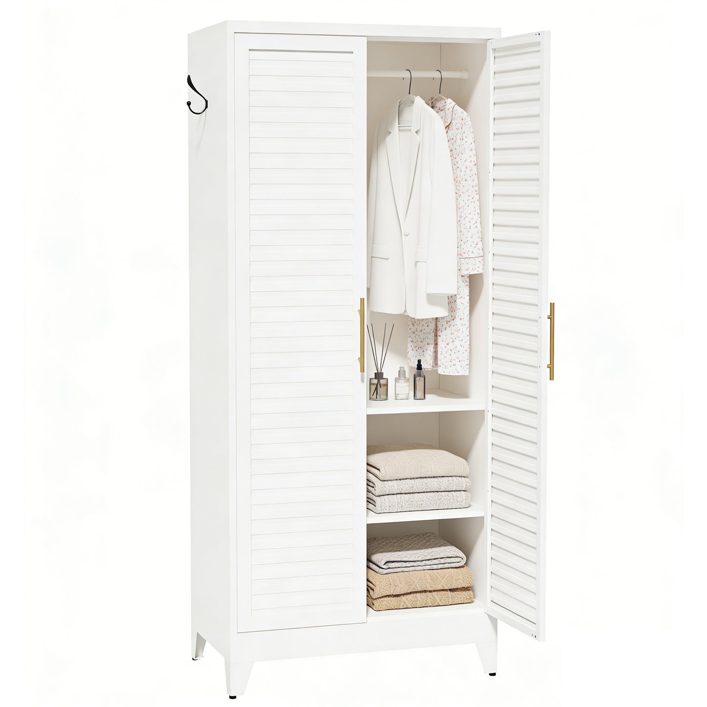 VIYET 71" Metal Wardrobe Closet with 2 Doors, Hanging Rod & Adjustable Shelves, Freestanding Steel Storage Cabinet for Bedroom, Apartment, Dorm