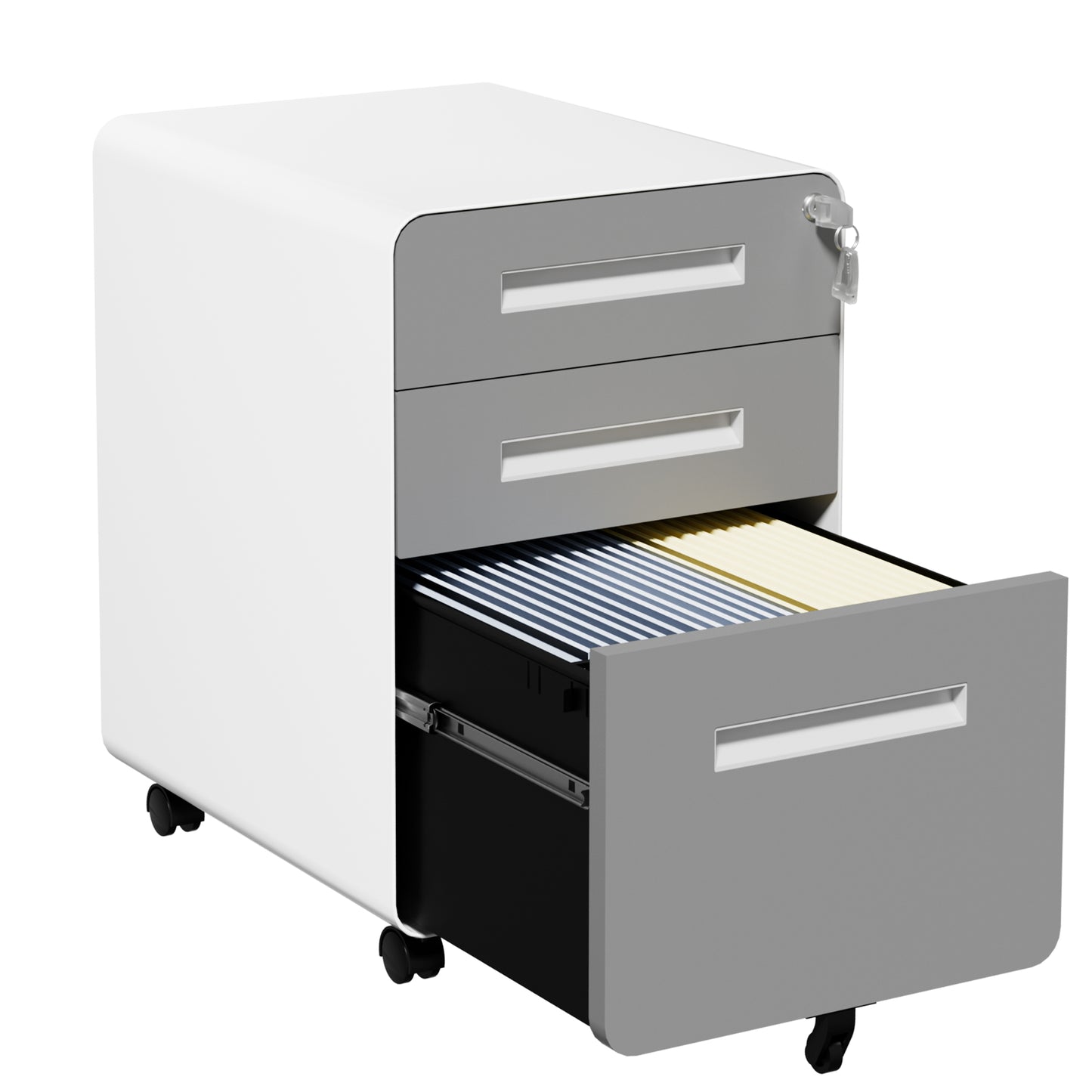 VIYET 3 Drawer Mobile File Cabinet, Gray Metal Rolling Filing Cabinet with Lock, Steel Office Storage Cabinet on Wheels for Letter Legal Files, Home Office Organizer