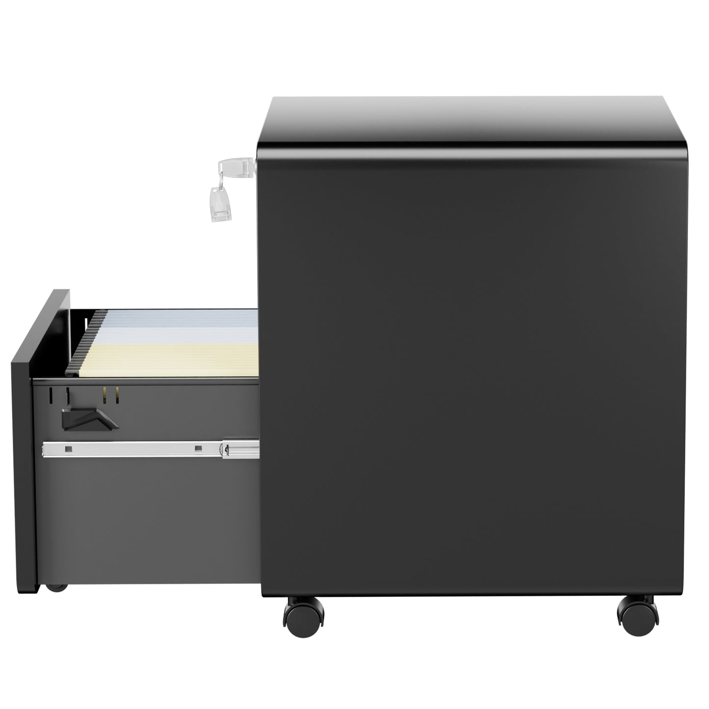VIYET 3 Drawer Filing Cabinet with Lock, Black Rolling Metal Office Cabinet, Secure Document Storage Organizer for Letter & Legal Files