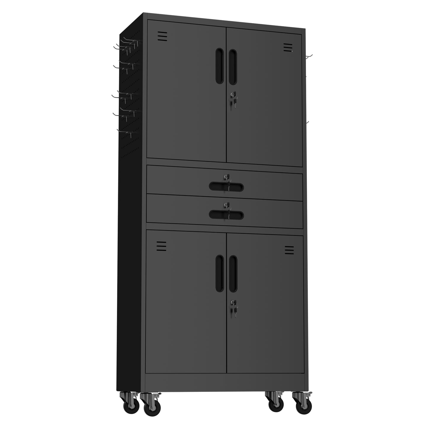 VIYET 71" Metal Garage Storage Cabinet with Drawers, Locking Doors, Pegboard, Wheels & Adjustable Shelves for Workshop Utility Room