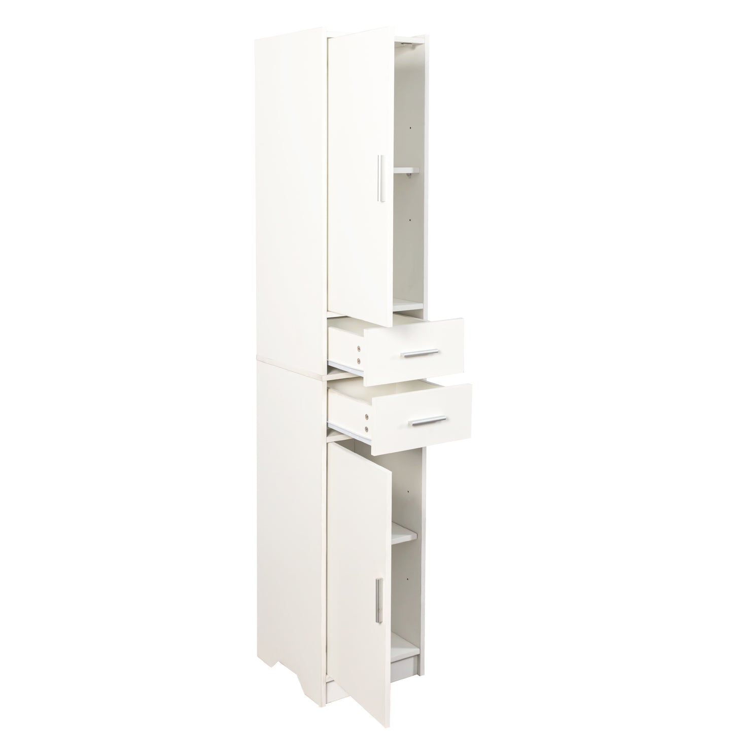 VIYET 71" Tall Narrow Storage Cabinet - White Particle Board+MDF, 2 Doors, 2 Drawers, Adjustable Shelves, Kitchen Use