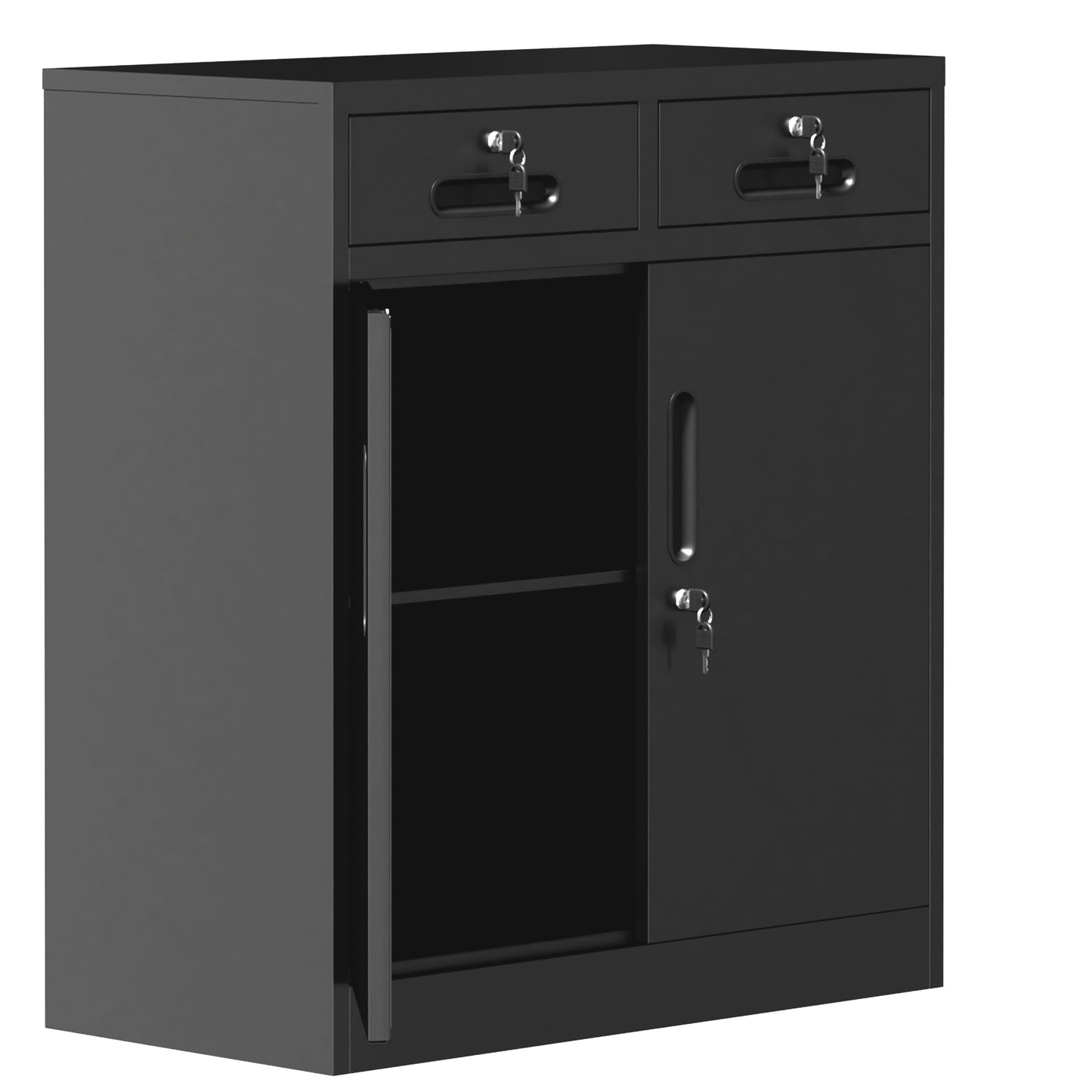 VIYET 35" Metal Storage Cabinet with Lock & 2 Drawers, Locking Steel Office File Cabinet with Adjustable Shelf for Home, Garage & School
