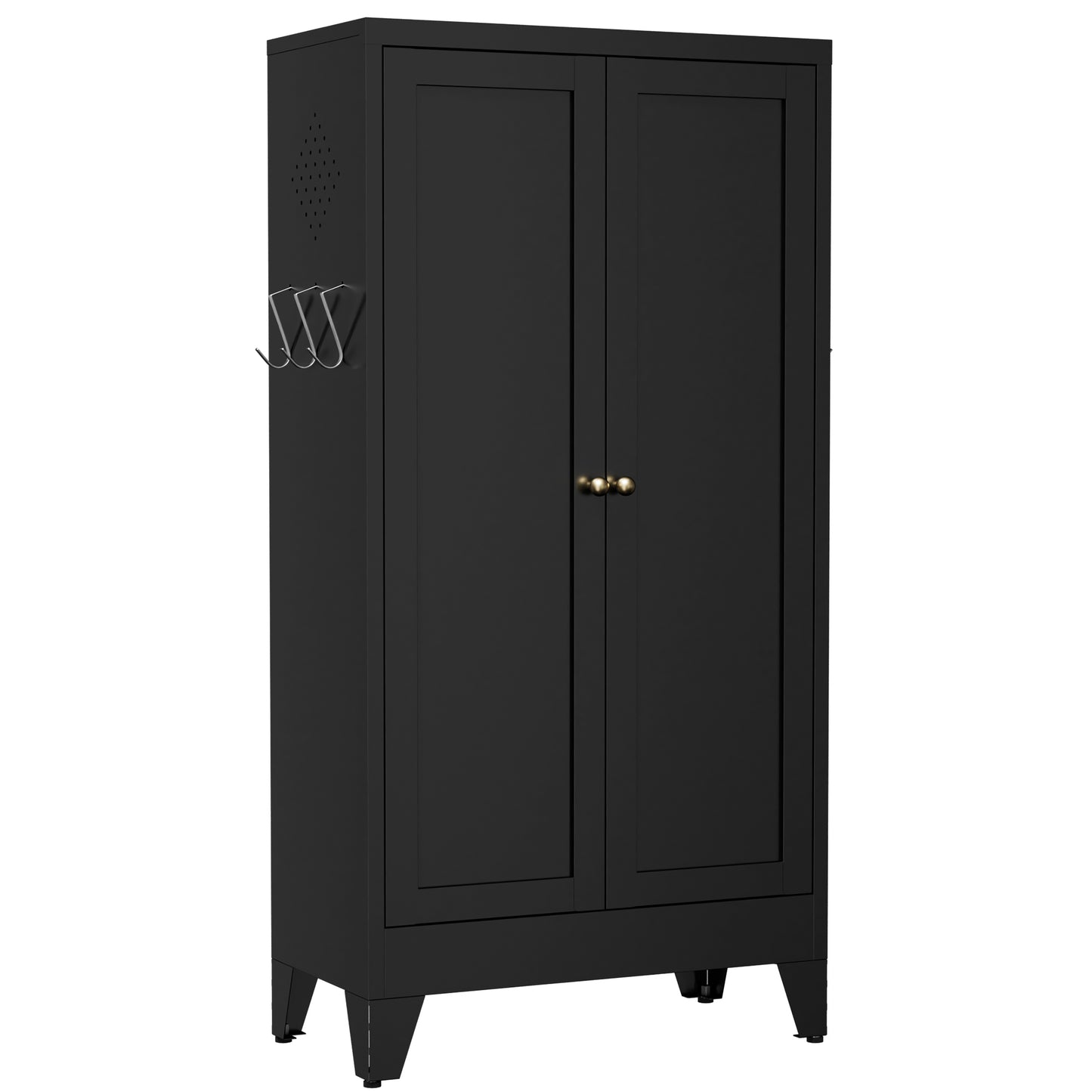 VIYET 47" Black Metal Pantry Cabinet with Adjustable Shelves, Freestanding Kitchen Storage Cabinet with Doors for Pantry, Bathroom & Living Room