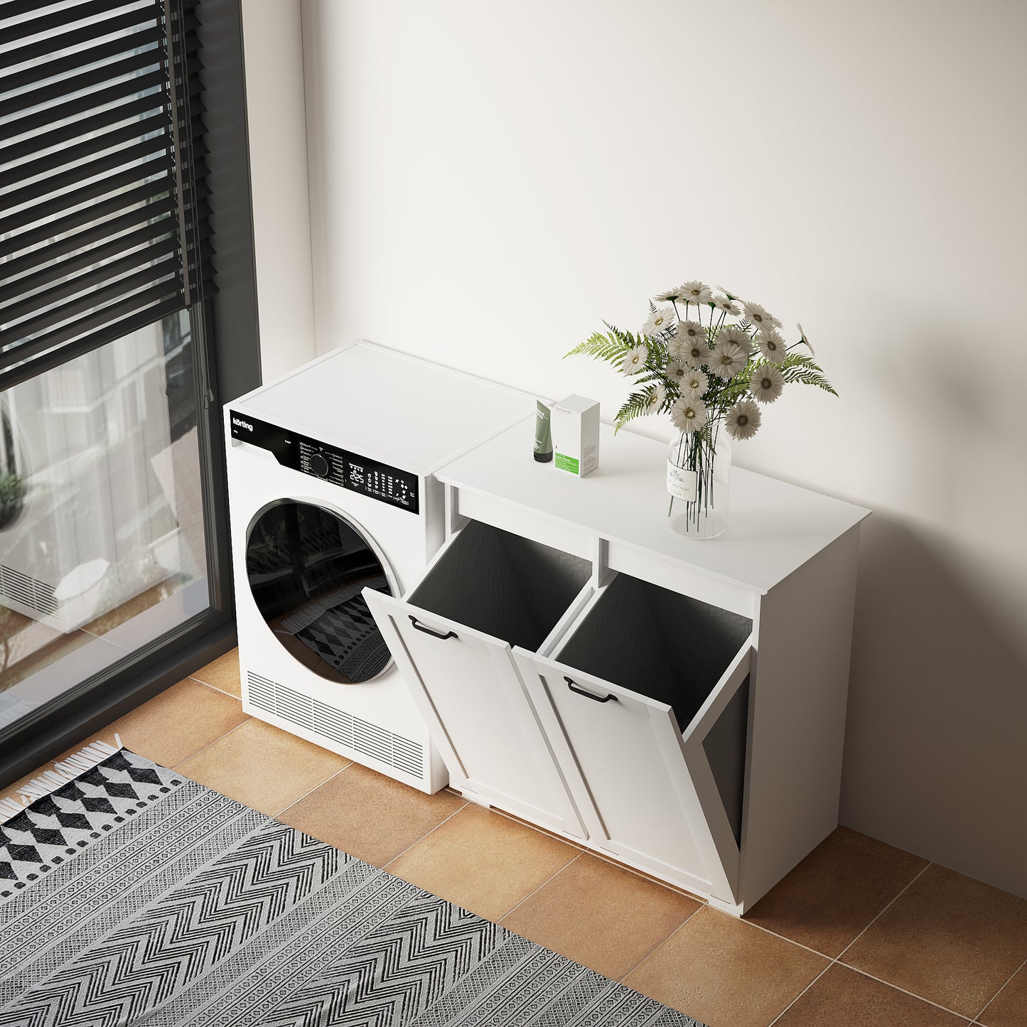 VIYET 30.3" Storage Cabinet, White Particle Board+MDF Storage Cabinet w/ 2 Removable Liner Bags (Light/Dark Sorting+Handles)