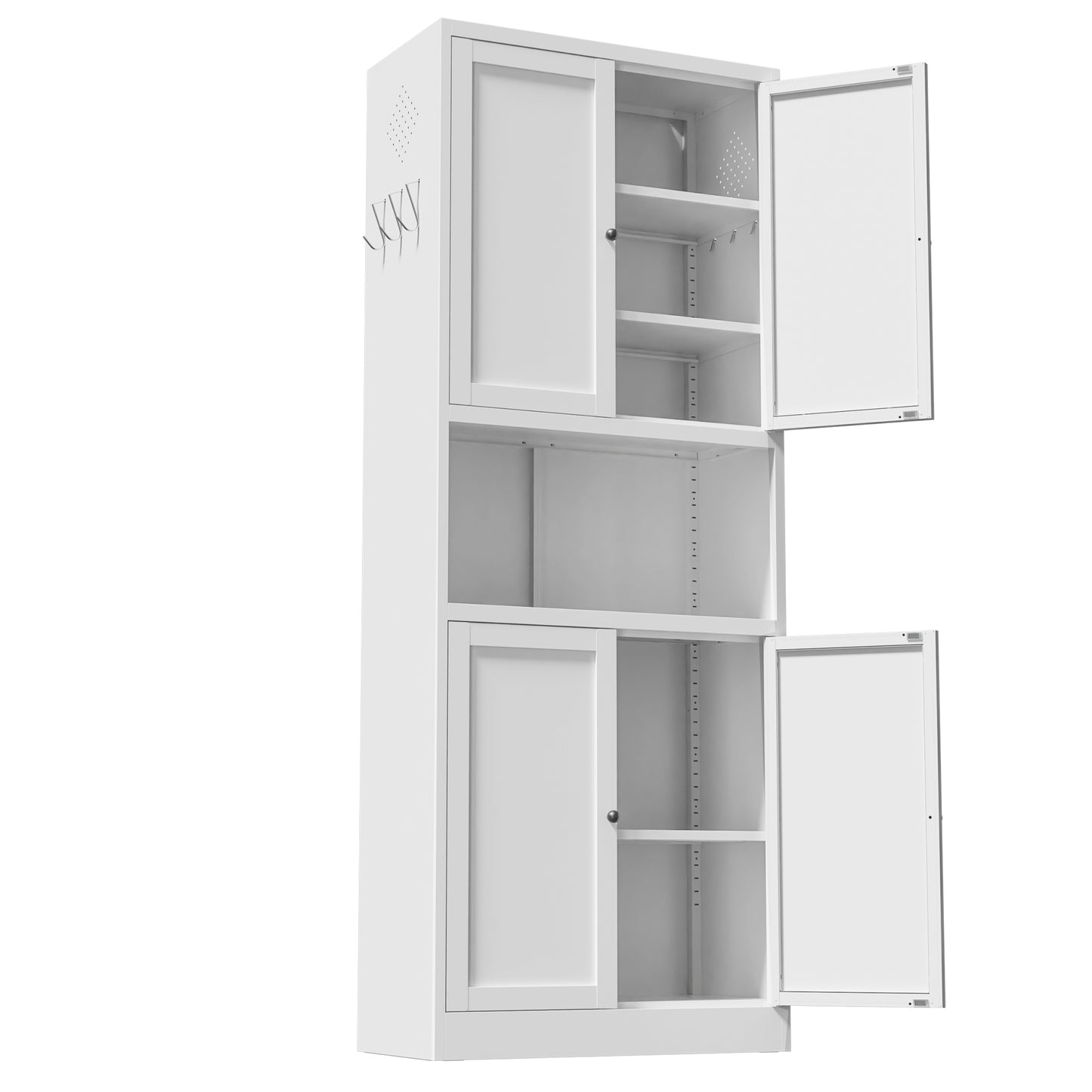 VIYET 72" Kitchen Pantry Cabinet with Large Countertop, Adjustable Shelves & Hooks, White Metal Coffee Bar Storage Cabinet for Kitchen & Dining Room
