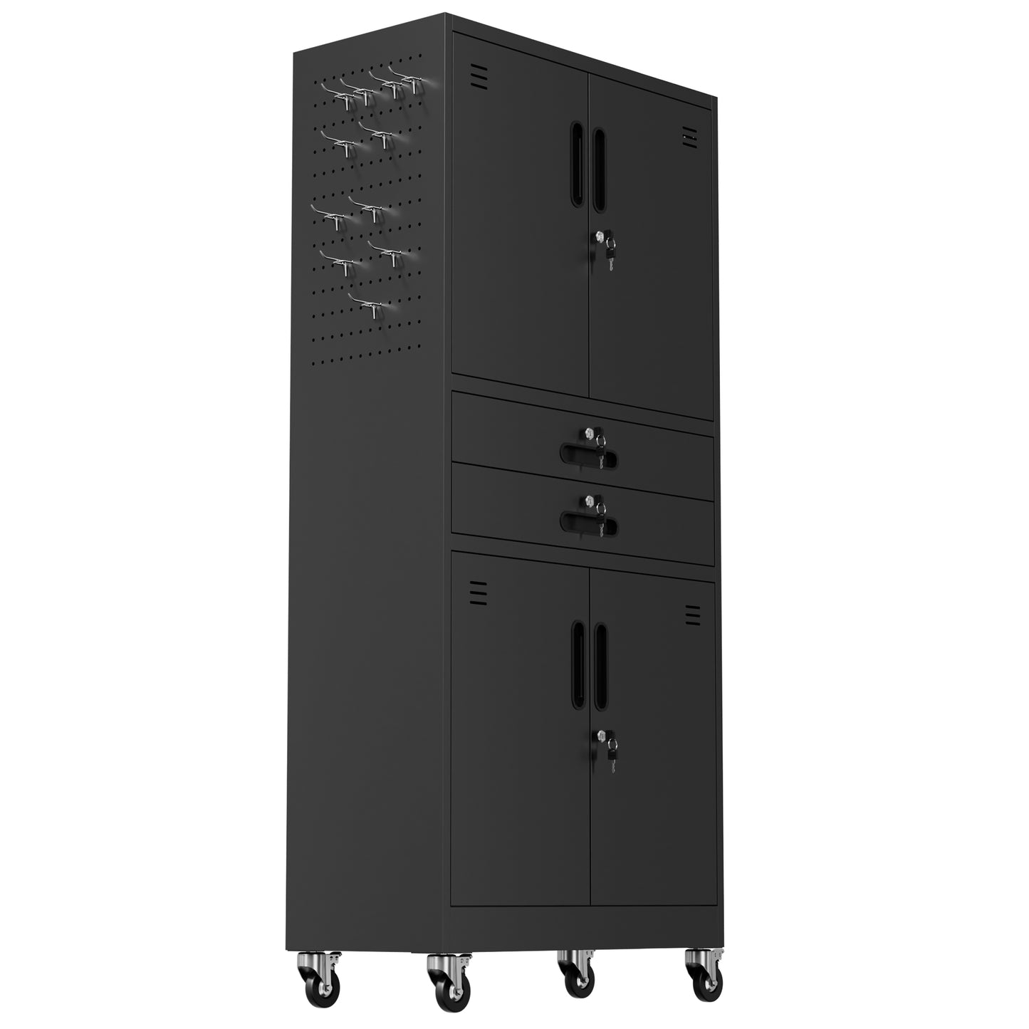 VIYET 71" Metal Garage Storage Cabinet with Drawers, Locking Doors, Pegboard, Wheels & Adjustable Shelves for Workshop Utility Room