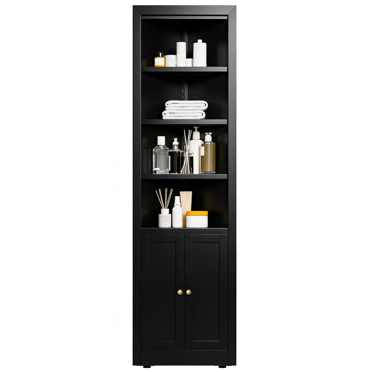 VIYET 71" Tall Black Corner Storage Cabinet, 5-Tier Freestanding Metal Corner Organizer with Adjustable Shelves & Doors