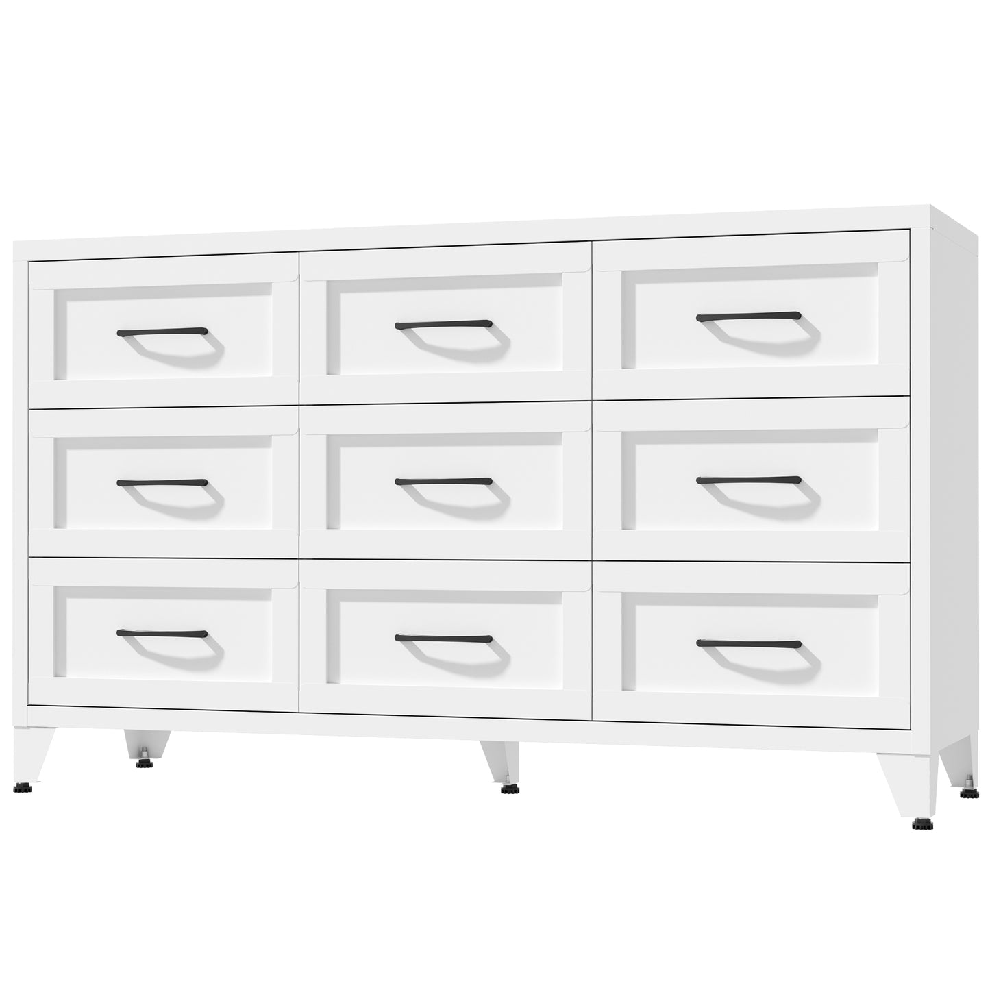 VIYET 9-Drawer Wide Dresser, White Bedroom Storage Chest with Smooth-Glide Drawers for Closet, Hallway & Entryway