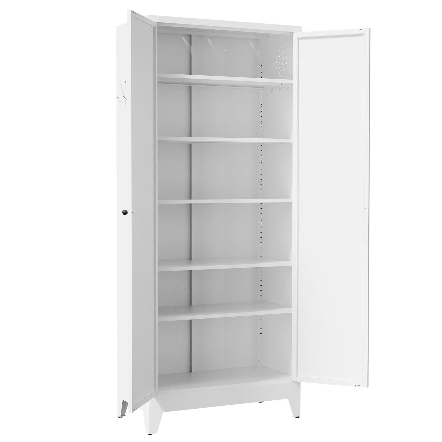 VIYET 75" Metal Kitchen Pantry Cabinet, Tall Freestanding Storage Cabinet with 5 Adjustable Shelves, Steel Organizer for Kitchen, Dining Room, White
