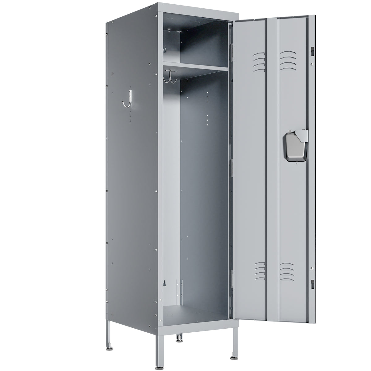 VIYET 55" Steel Wardrobe Cabinet with Lock, Slim Metal Clothing Storage Locker with Ventilated Door, Side Hooks & Anti-Tip Kit for Bedroom, Gray