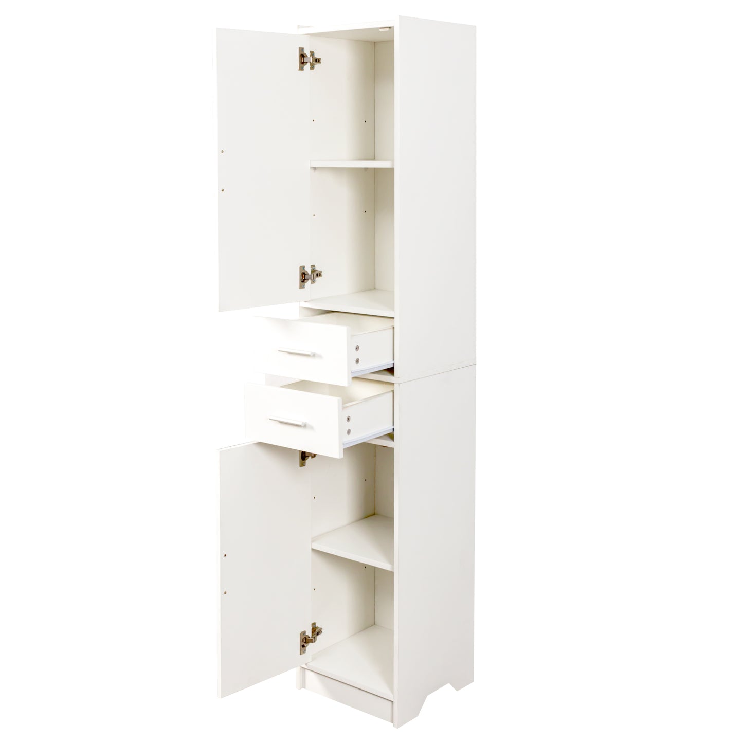 VIYET 71" Tall Narrow Storage Cabinet - White Particle Board+MDF, 2 Doors, 2 Drawers, Adjustable Shelves, Kitchen Use