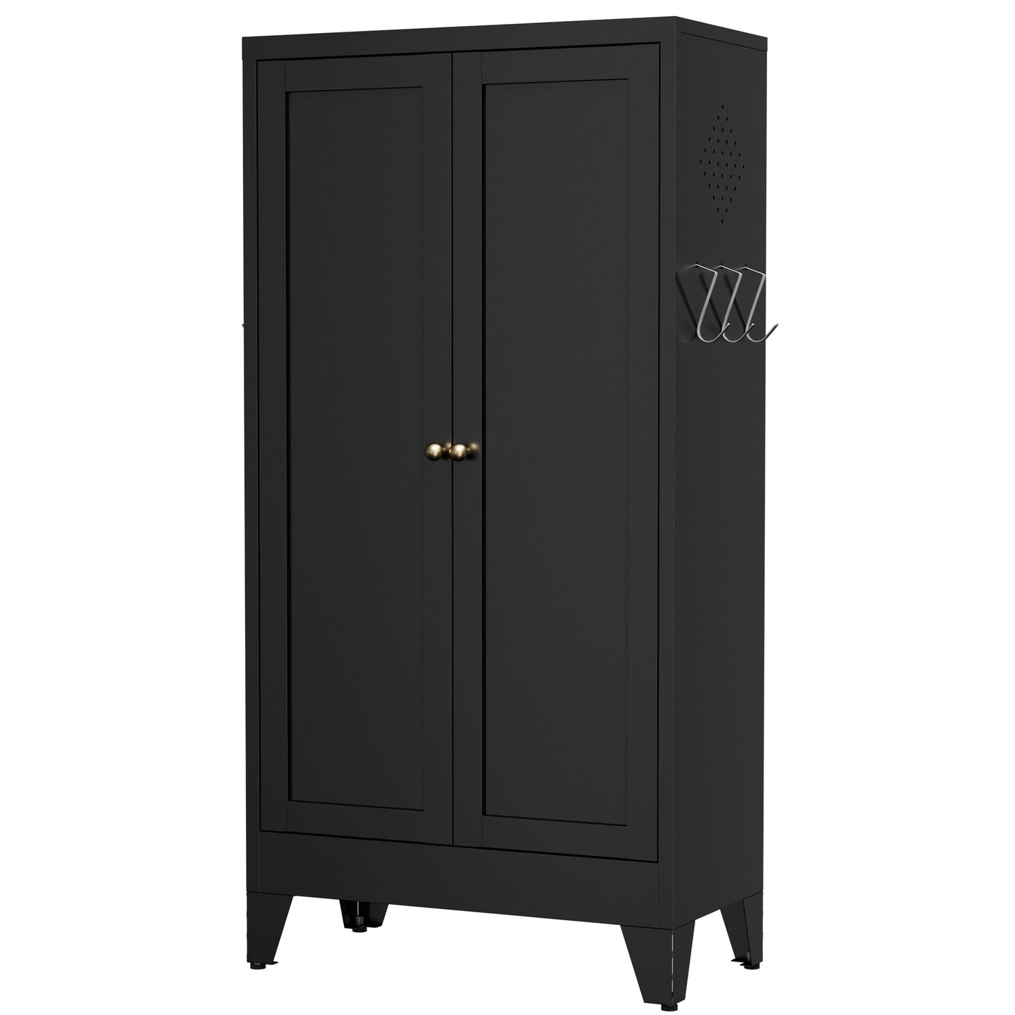 VIYET 47" Black Metal Pantry Cabinet with Adjustable Shelves, Freestanding Kitchen Storage Cabinet with Doors for Pantry, Bathroom & Living Room