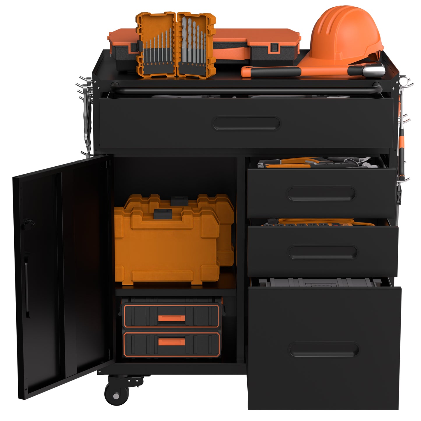 VIYET 34" 4-Drawer Mobile Tool Cabinet - Heavy-Duty Steel Garage Organizer with Lockable Storage Compartment & Rolling Workshop Chest, Black
