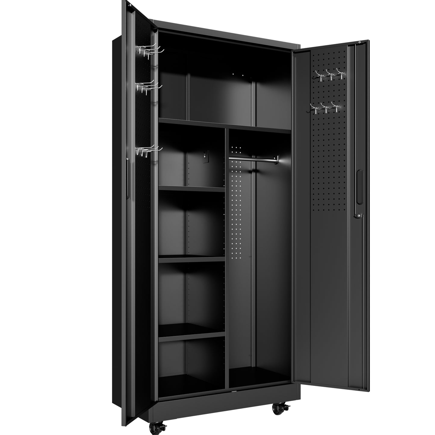 VIYET 71" Rolling Metal Storage Locker with Lockable Doors, Freestanding Steel Wardrobe Cabinet for Home Office School Gym