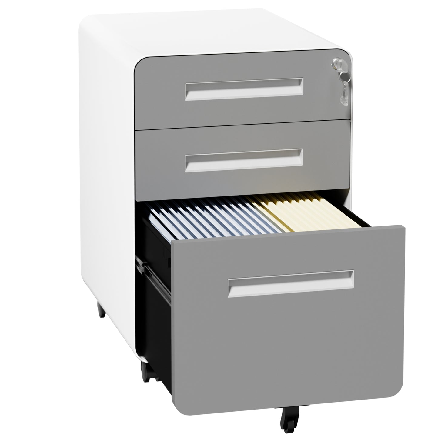 VIYET 3 Drawer Mobile File Cabinet, Gray Metal Rolling Filing Cabinet with Lock, Steel Office Storage Cabinet on Wheels for Letter Legal Files, Home Office Organizer