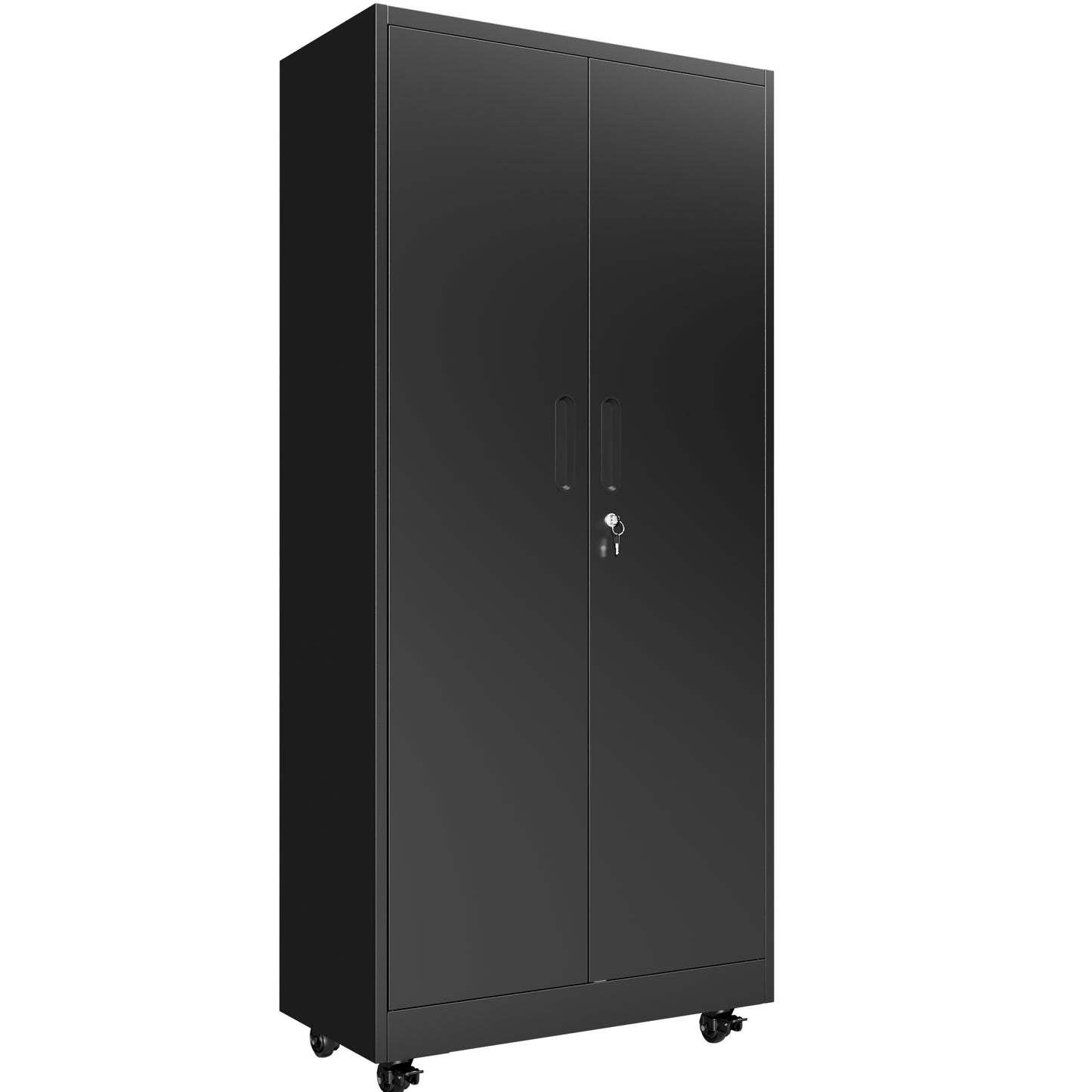 VIYET 71" Rolling Metal Storage Locker with Lockable Doors, Freestanding Steel Wardrobe Cabinet for Home Office School Gym