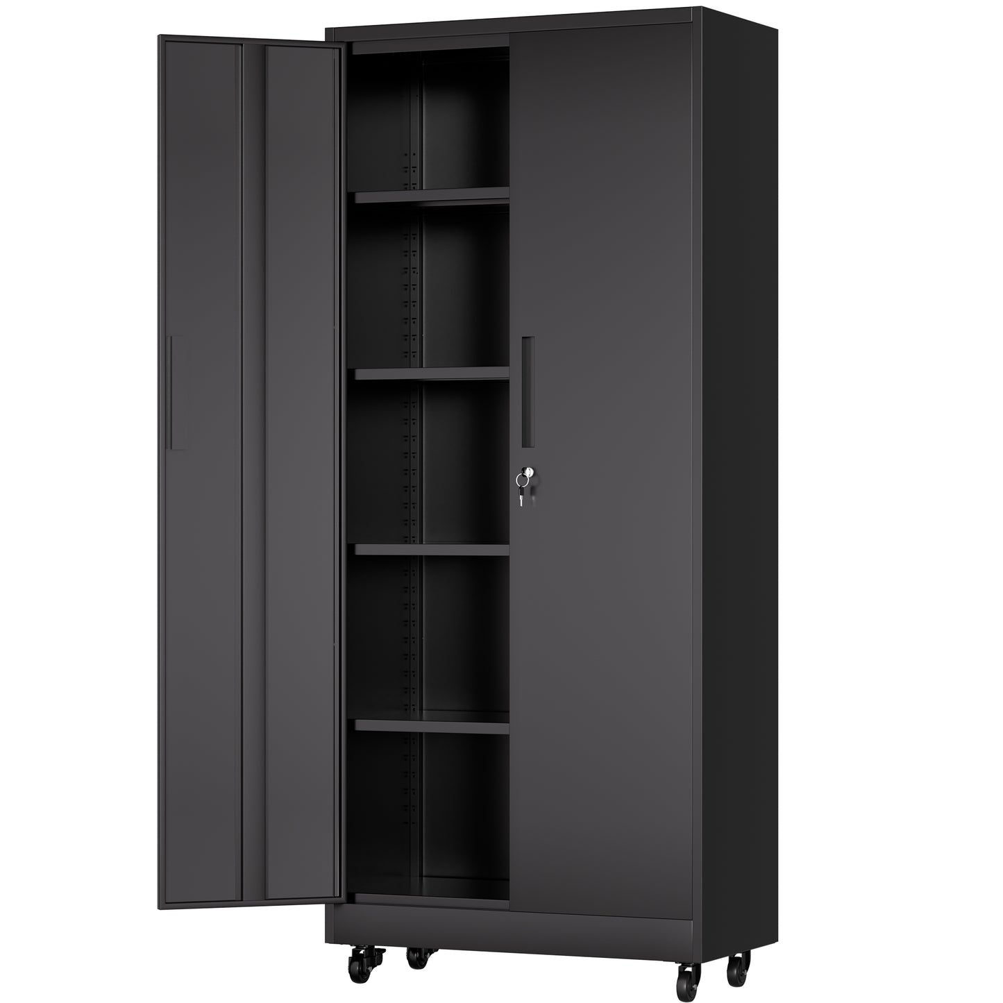 VIYET 71"H Rolling Garage Storage Cabinet,Heavy-Duty Metal Lockable Cabinet w/ 4 Adjustable Shelves (Mobile Tool Organizer for Workshop/Office)