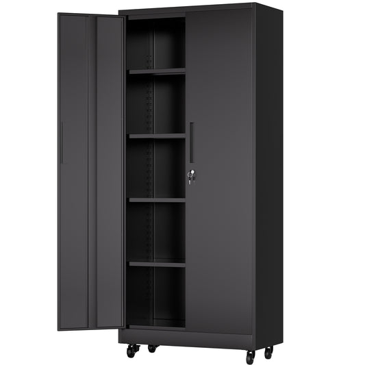 VIYET 71" Rolling Metal Garage Storage Cabinet with Lock, 4 Adjustable Shelves, Heavy Duty Steel Tool Cabinet on Wheels for Garage, Workshop & Office