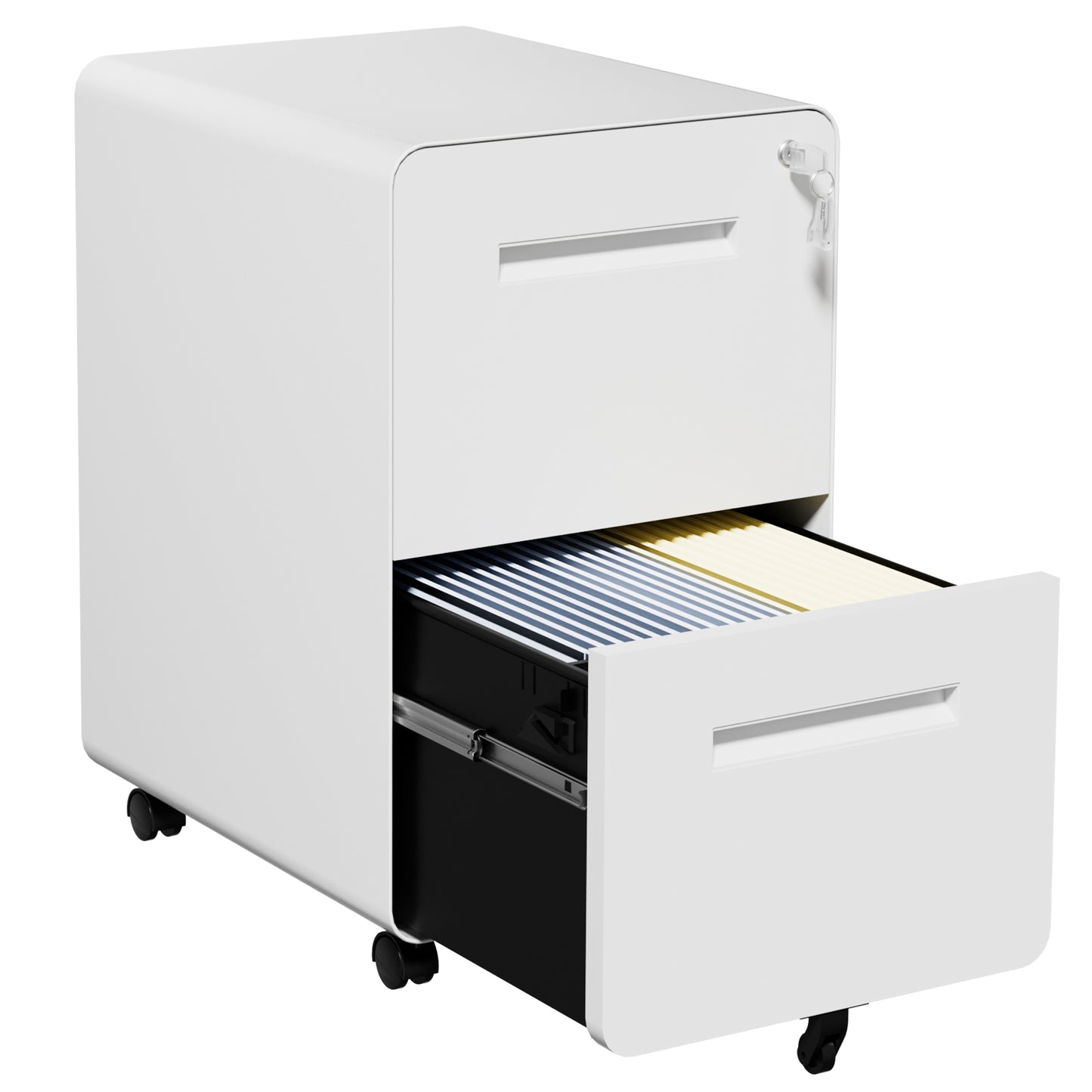 VIYET 2 Drawer Mobile File Cabinet, Metal Rolling Filing Cabinet with Lock, Fully Assembled Steel Office Storage Cabinet for Letter Legal Files, White