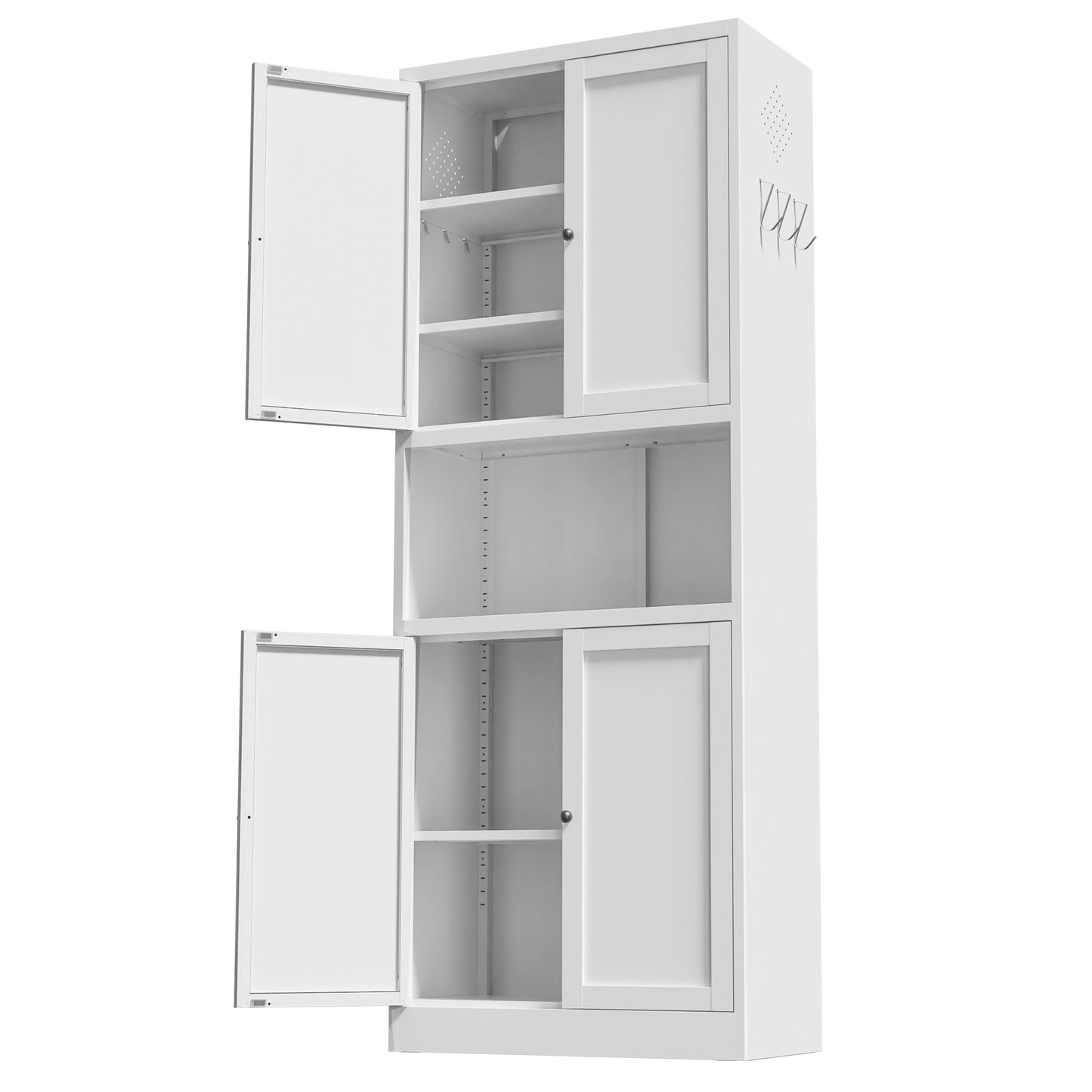 VIYET 72" Kitchen Pantry Cabinet with Large Countertop, Adjustable Shelves & Hooks, White Metal Coffee Bar Storage Cabinet for Kitchen & Dining Room