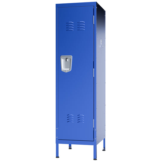 VIYET 55" Blue Metal Wardrobe Cabinet, Slim Steel Clothing Storage Locker with Lock, Ventilated Door, Side Hooks & Anti-Tip Design for Bedroom & Home Office