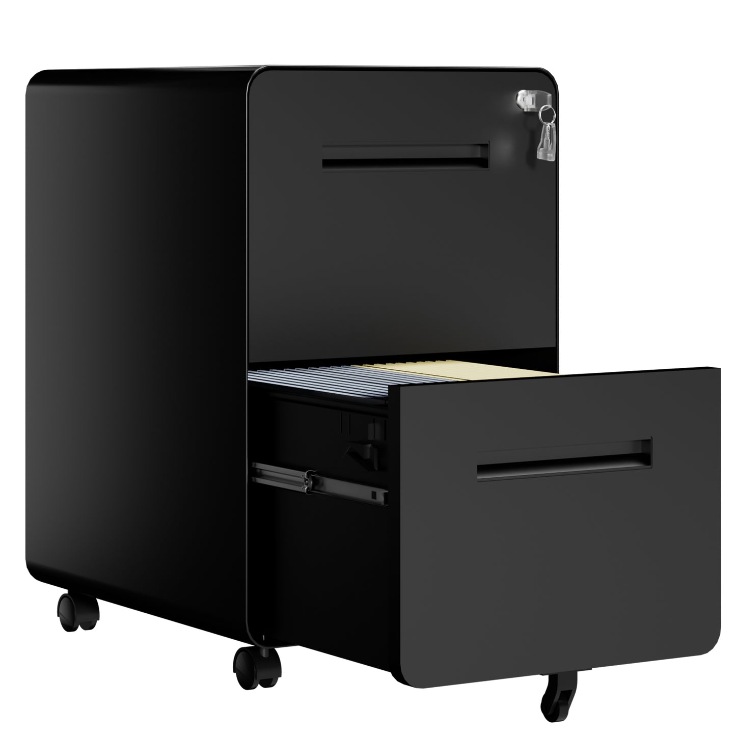 VIYET 2 Drawer Rolling File Cabinet, Black Metal Mobile Filing Cabinet with Lock, Steel Office Storage Cabinet for Letter Legal Files, Home Office Organizer
