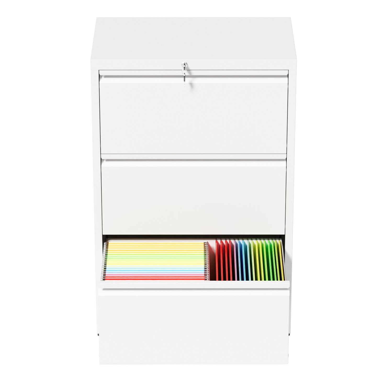 VIYET 3 Drawer Lateral File Cabinet with Lock, White Metal Filing Cabinet for Home Office, Fits Letter, Legal, A4 & F4 Hanging Files