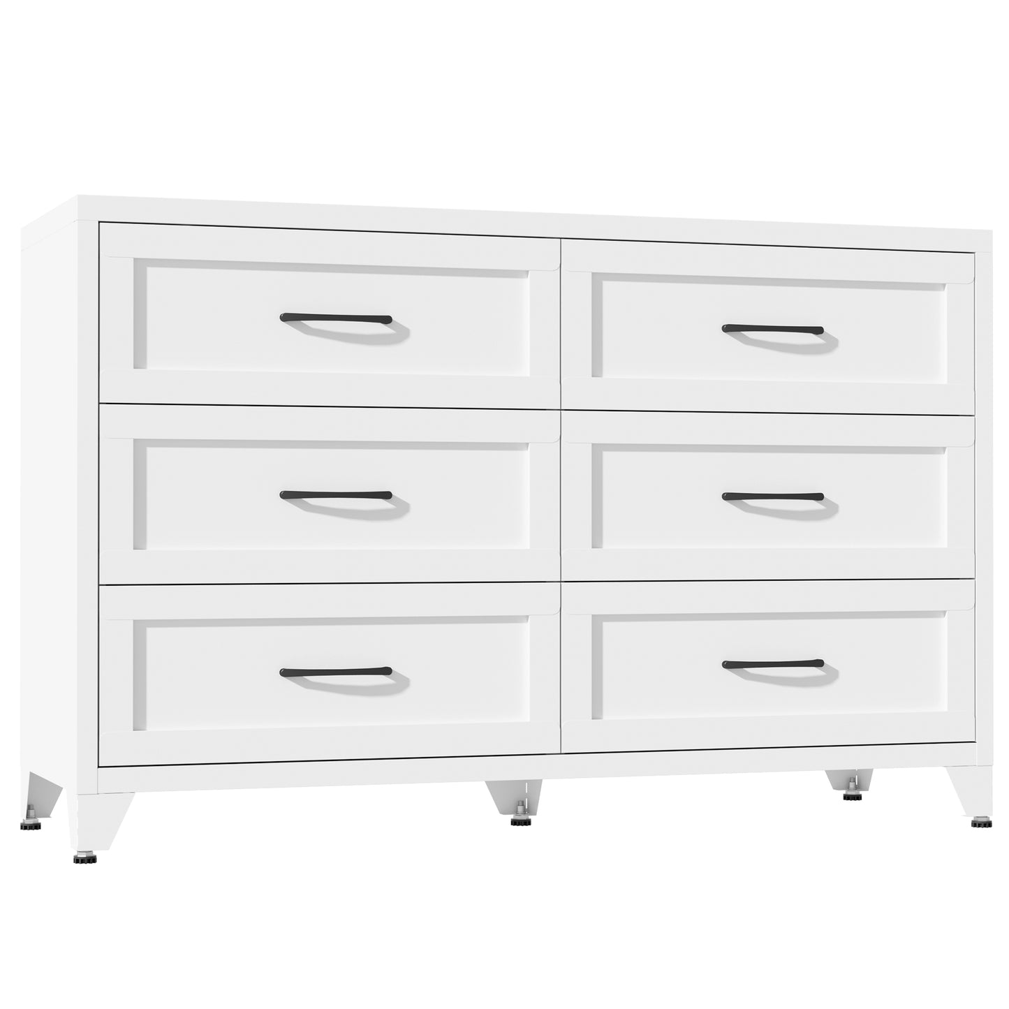 VIYET 6-Drawer White Dresser for Bedroom, Modern Metal Storage Chest with Smooth-Glide Drawers for Closet, Hallway & Entryway