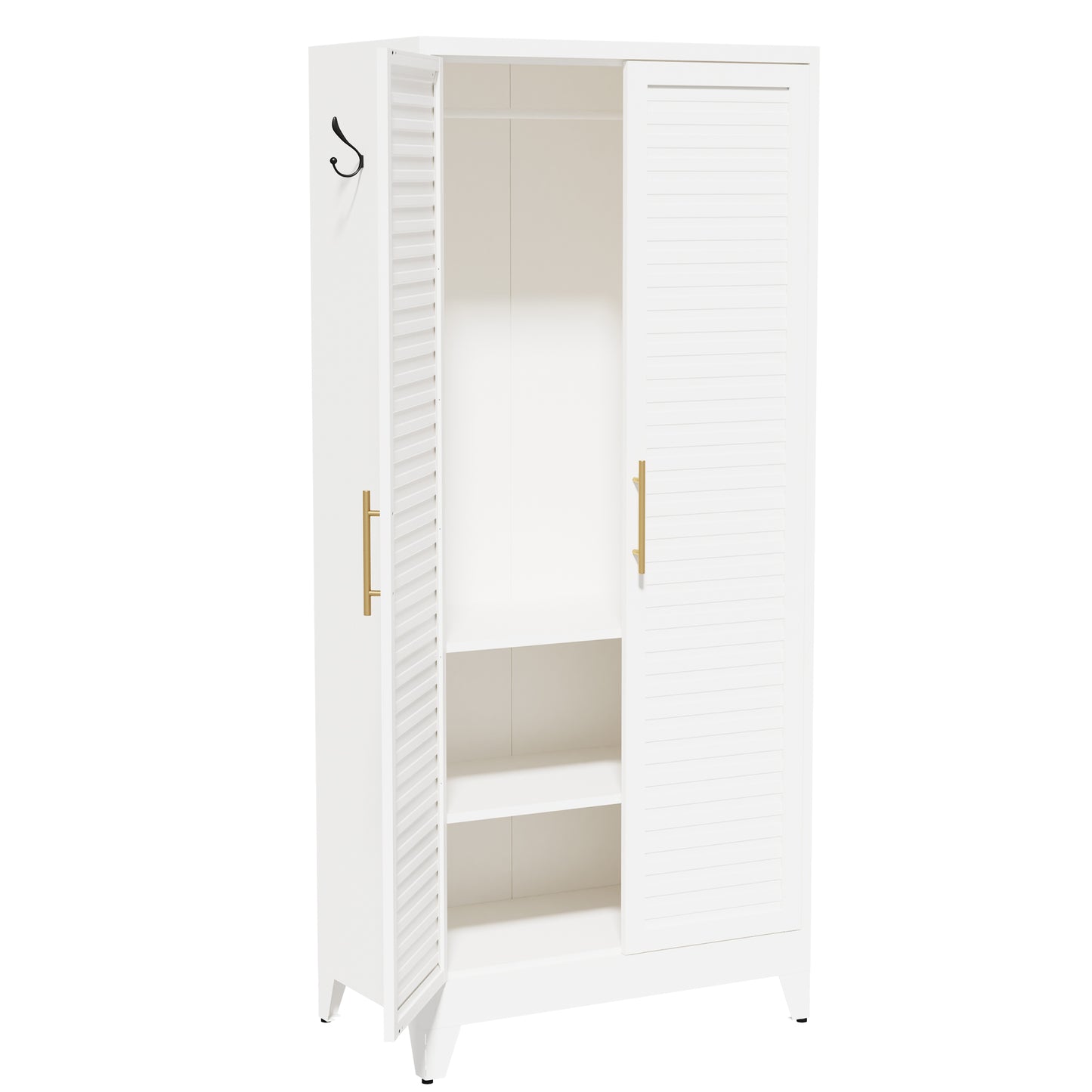 VIYET 71" Metal Wardrobe Closet with 2 Doors, Hanging Rod & Adjustable Shelves, Freestanding Steel Storage Cabinet for Bedroom, Apartment, Dorm