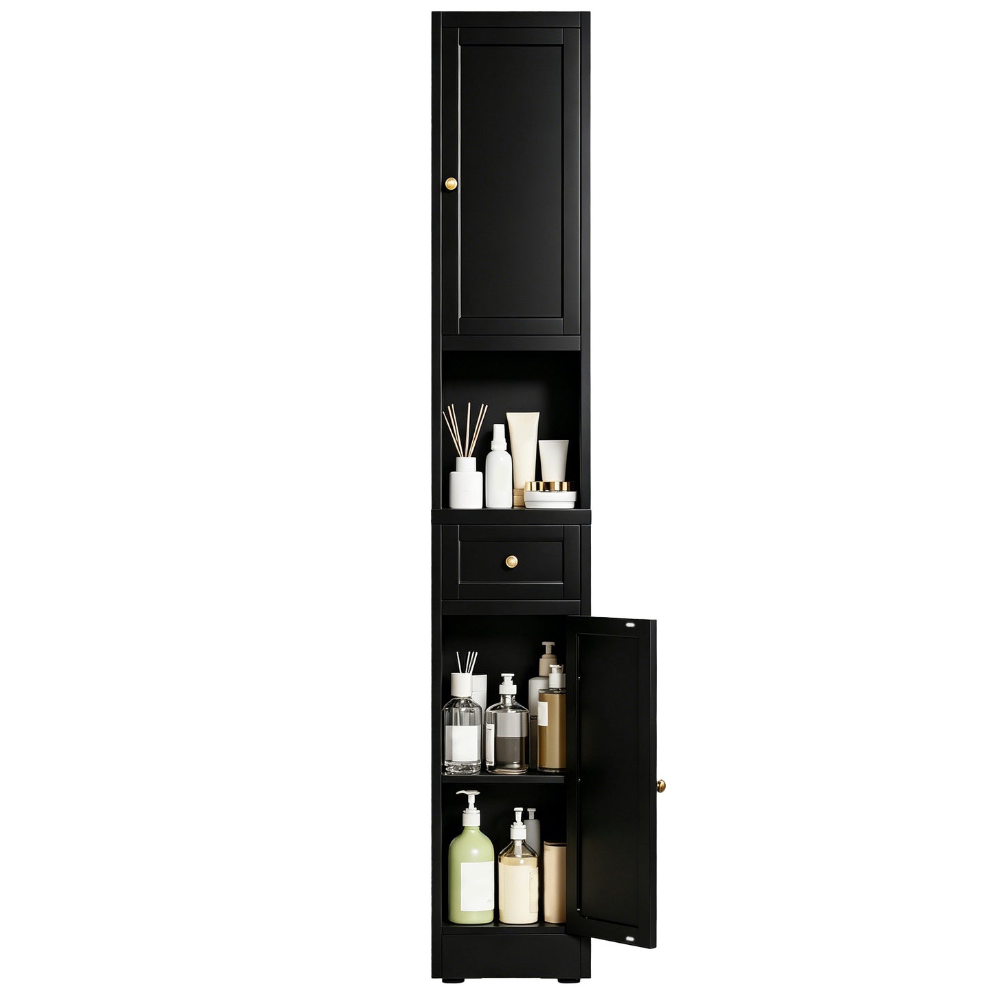 VIYET 71" Tall Black Bathroom Storage Cabinet, Slim Metal Storage Organizer with 2 Doors, Adjustable Shelves, Freestanding Cabinet