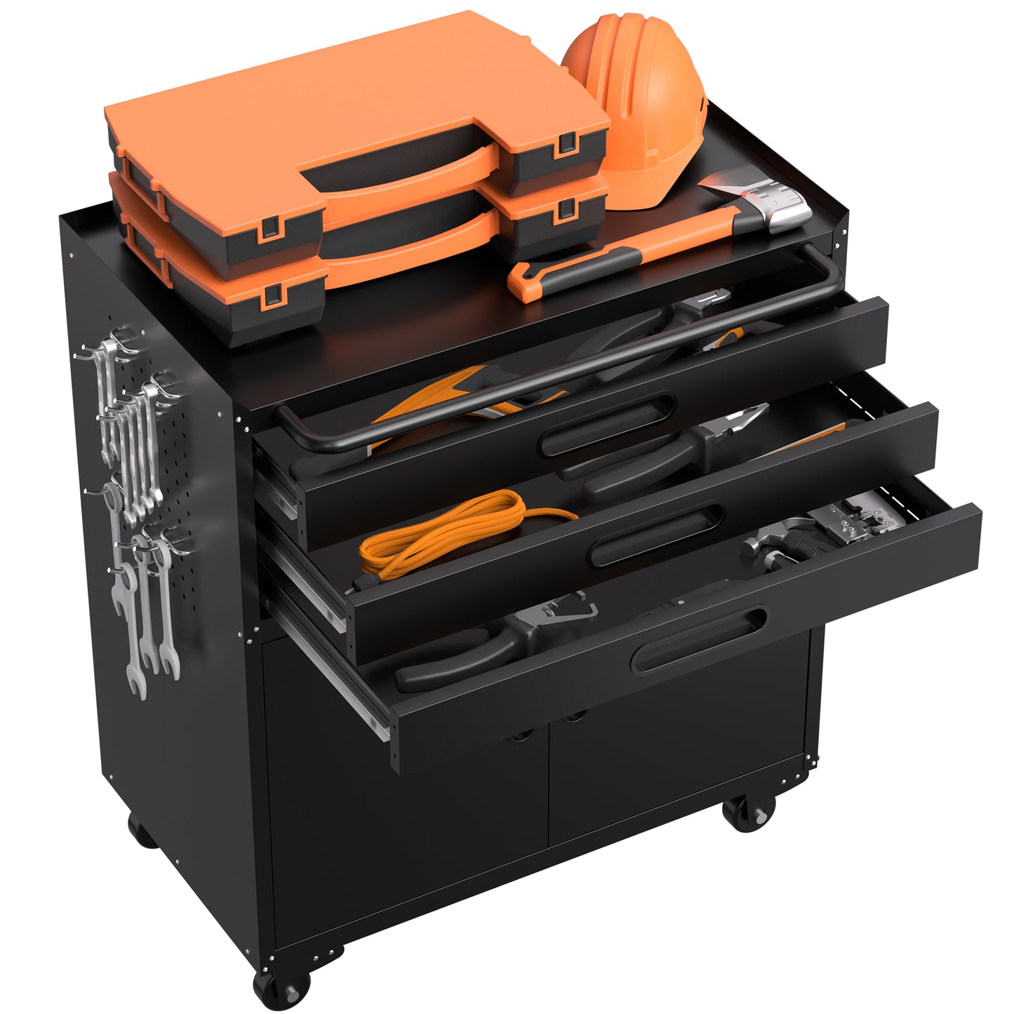 VIYET 34" Heavy-Duty Rolling Metal Tool Cabinet - 3-Drawer Garage Storage Organizer with Lockable Wheels, Black