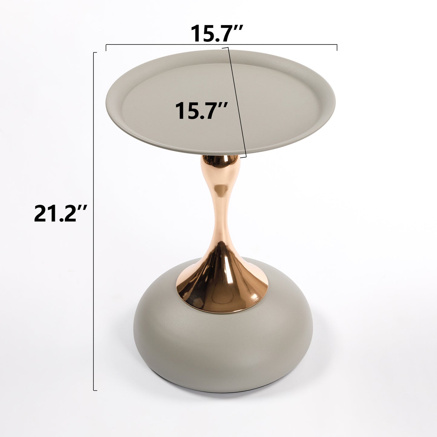 VIYET 21" Mermaid Tail Round End Table,Art Deco Metal Pedestal Accent Table, Minimalist Tray-Style Side Table for Small Spaces (Matte Gray)