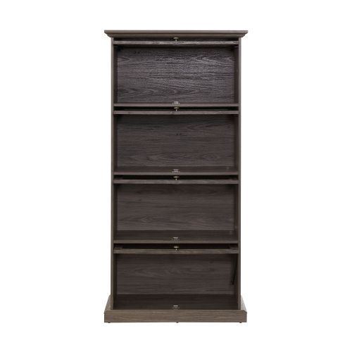 VIYET 63" 4-Tier Glass Display Cabinet, Brown MDF+Tempered Glass Curio Cabinet (Flip-up Doors for Collectibles/Toys/Books)