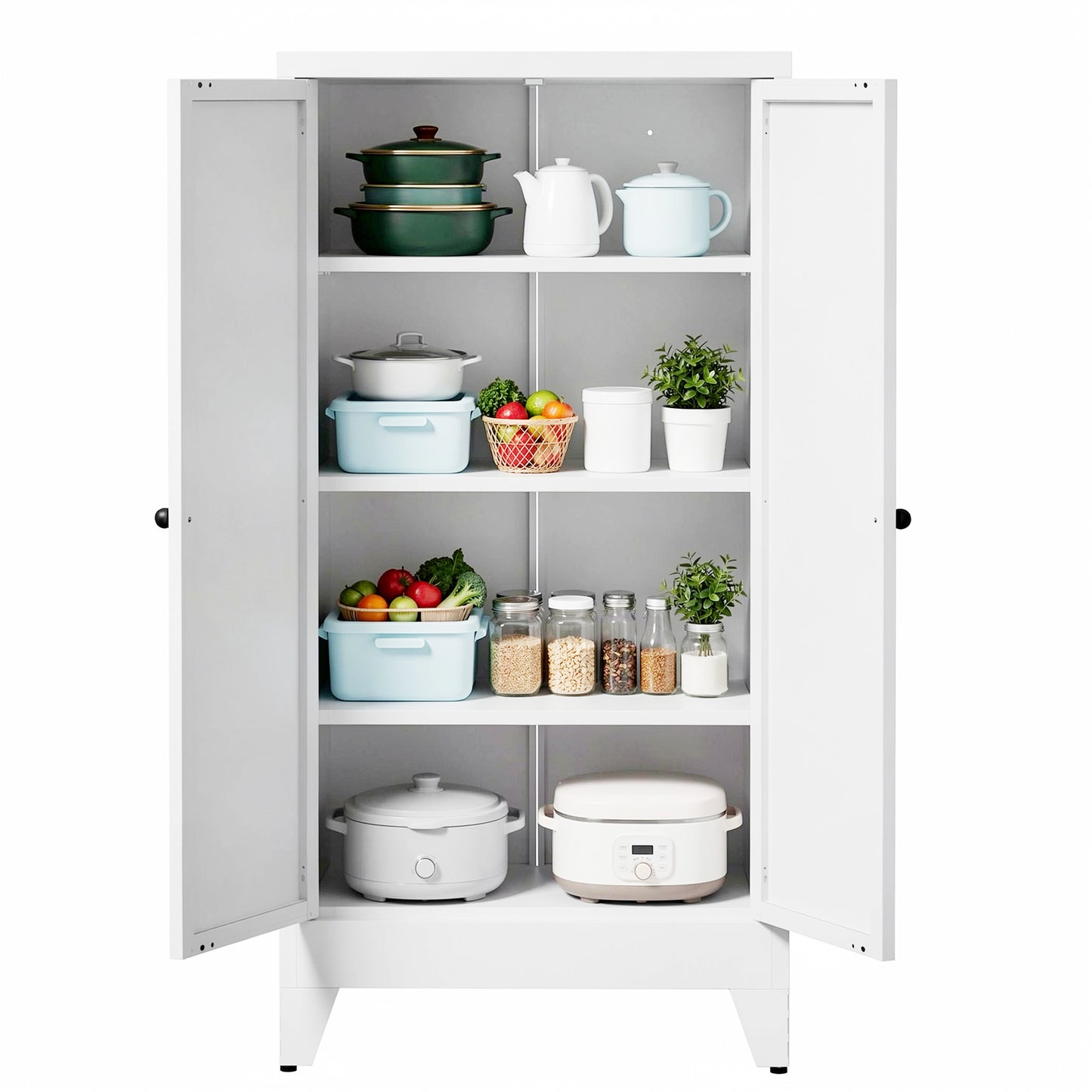 VIYET 47" Metal Pantry Cabinet with Adjustable Shelves, Freestanding Kitchen Storage Cabinet with Doors for Pantry, Bathroom & Living Room